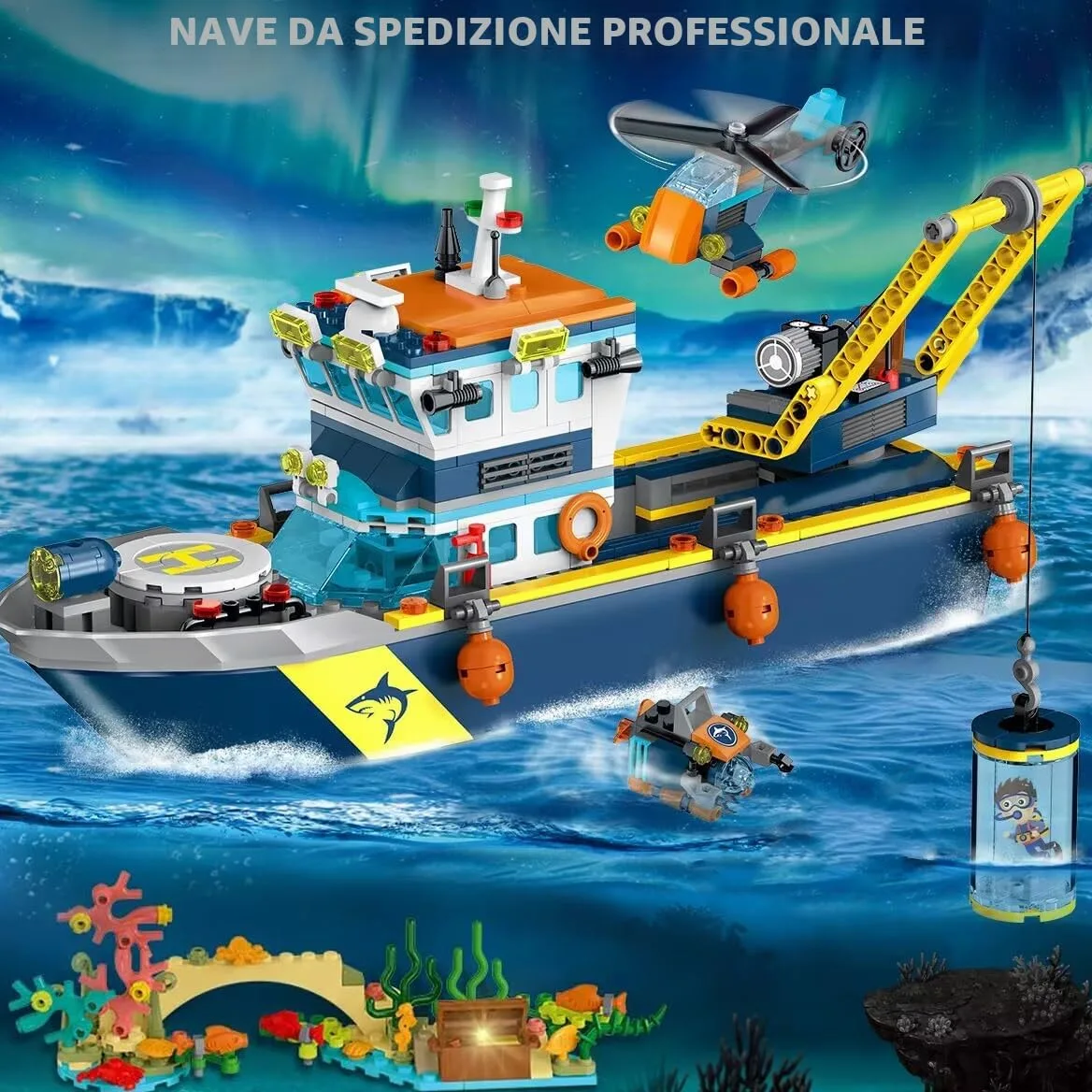 HOGOKIDS City Arctic Explorer Set di costruzioni navali con luce LED - Divertente kit di blocchi da costruzione galleggianti regalo per l'esplorazione dell'oceano per bambini bambine dai 6 anni in su