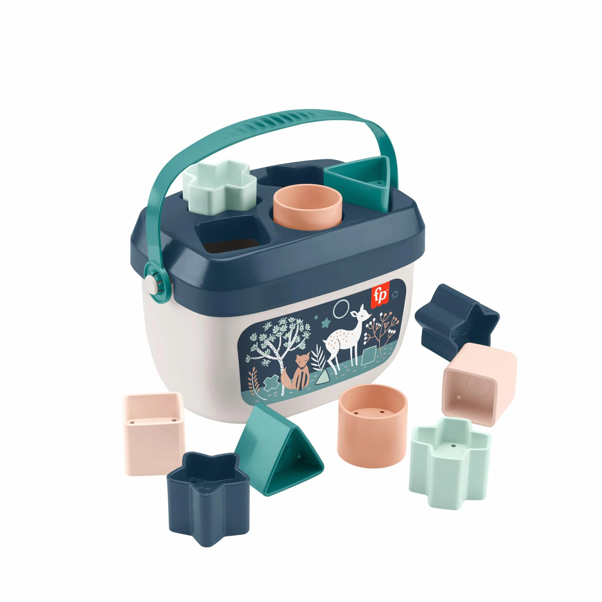 Fisher-Price - Blocchi Assortiti Cerbiatto Blu, Set di 10 Blocchi da Impilare e Identificare per Neonati dai 6 Mesi in su, Giocattolo per Bambini 6+ Mesi, HJP20 [Esclusivo Amazon]
