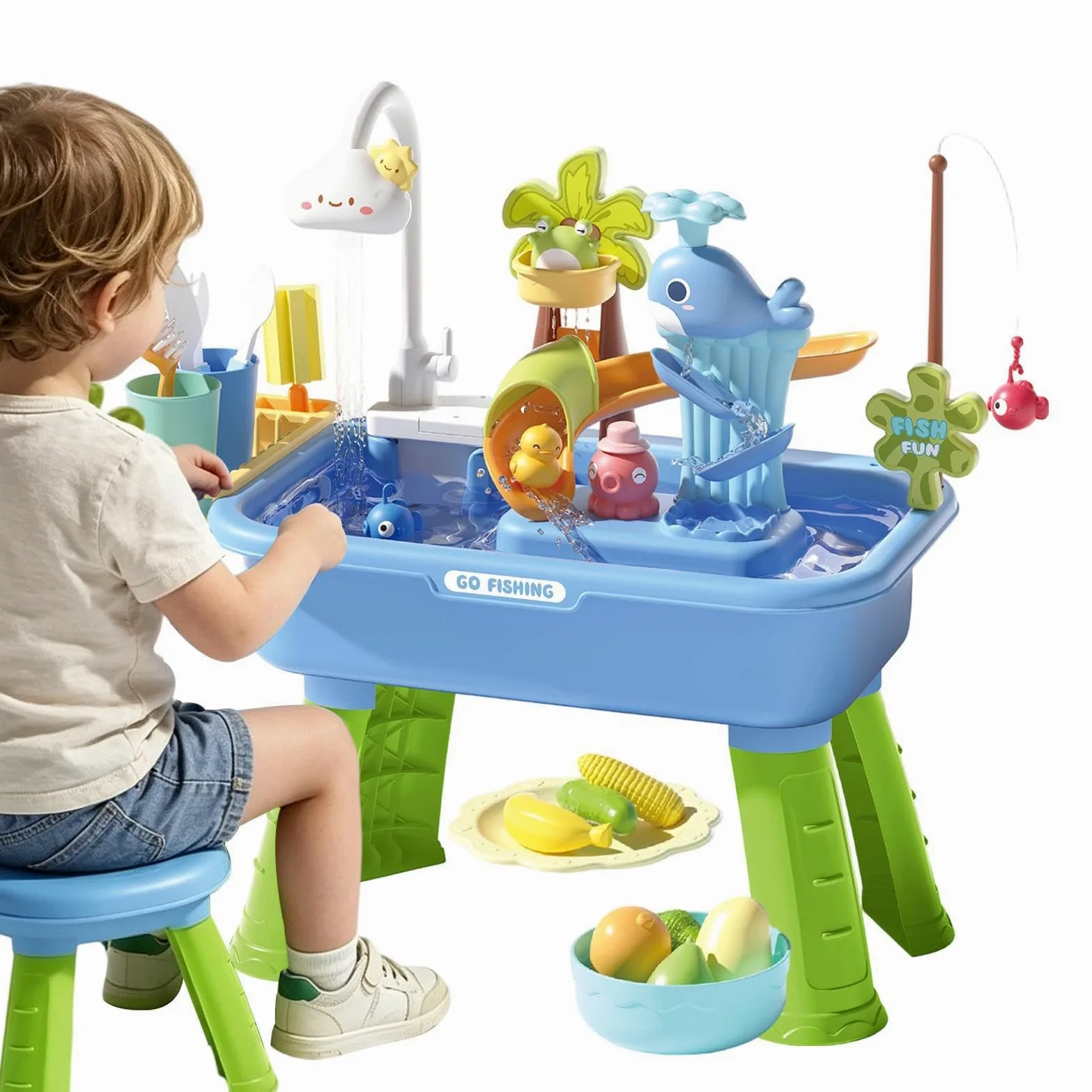 Tavolo Acquatico da Esterno di Pesca Estivo | Giocattolo da Esterno Estivo per Bambini e Bambine Giardino Cortile Spiaggia Campeggio Asilo Casa Sala Giochi Vacanza e