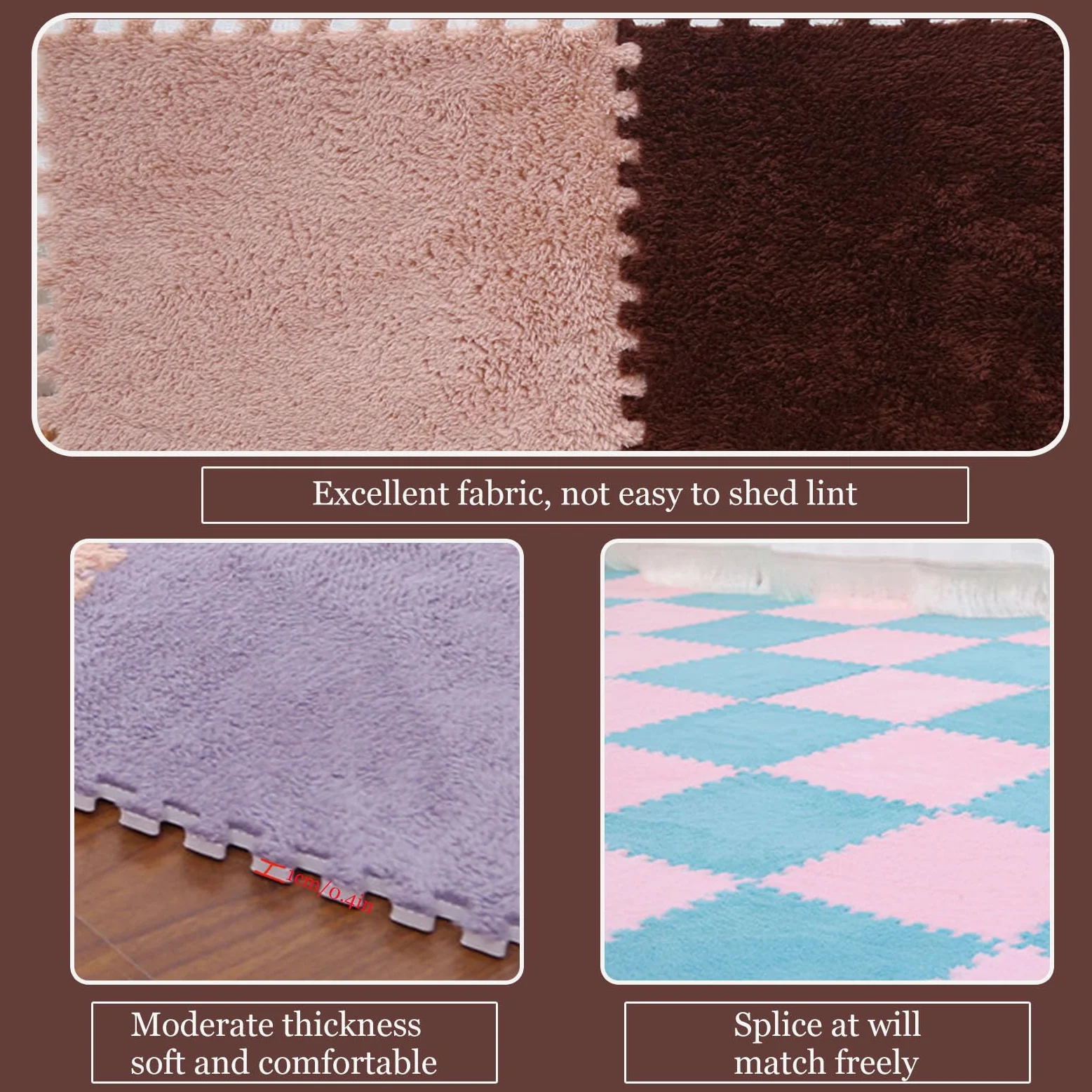 Splice Interlocking Carpet 18 Tappetini in Schiuma di Peluche, Tappetini Puzzle in Schiuma ad Incastro Quadrati, Piastrelle per tappeti Soffici, per la Decorazione della,White+gray-60x60cm