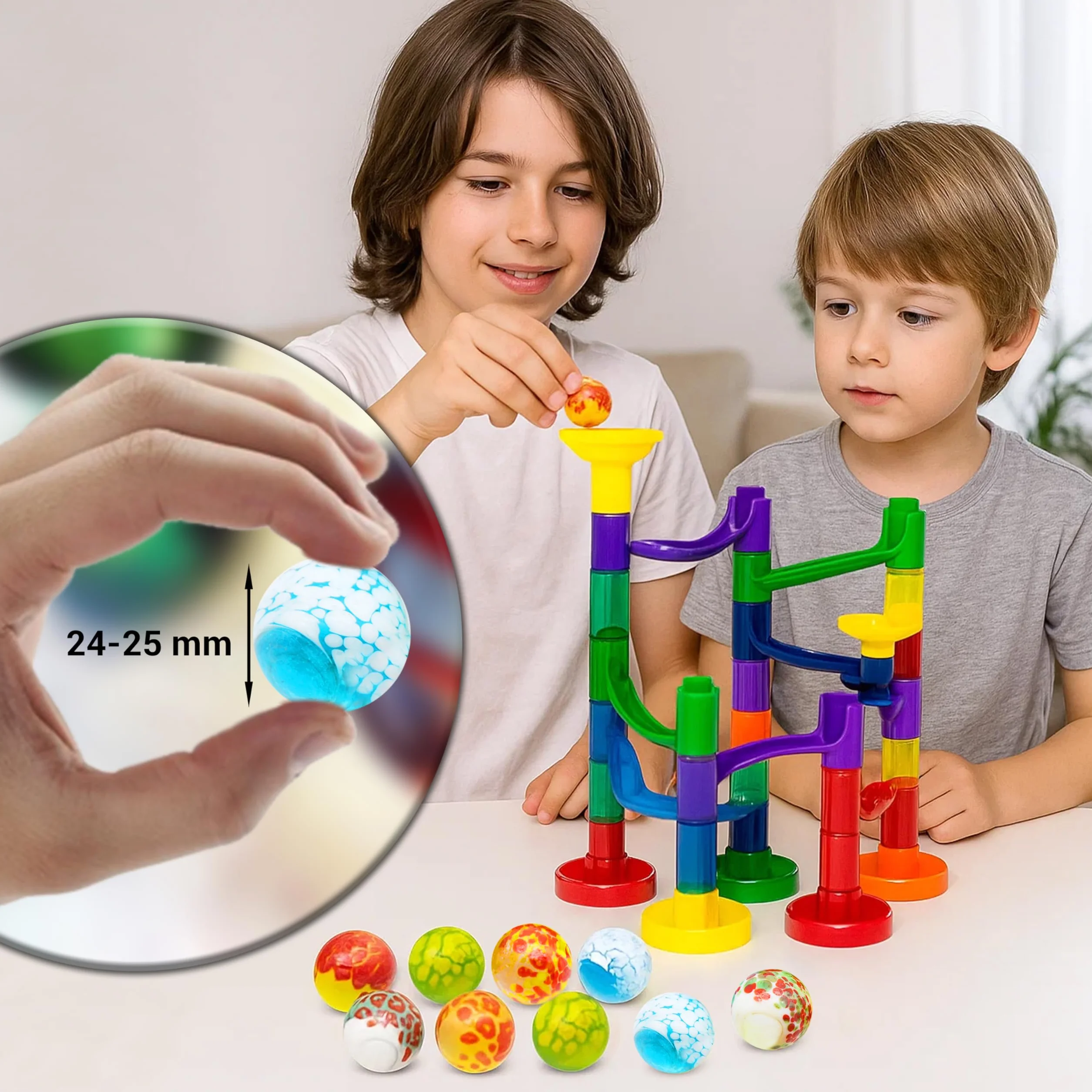 ARSUK Marmi a Pois in Vetro 25 mm Set Colorato per Bambini Marble Run Piste Biglie Gioco Educativo 250g