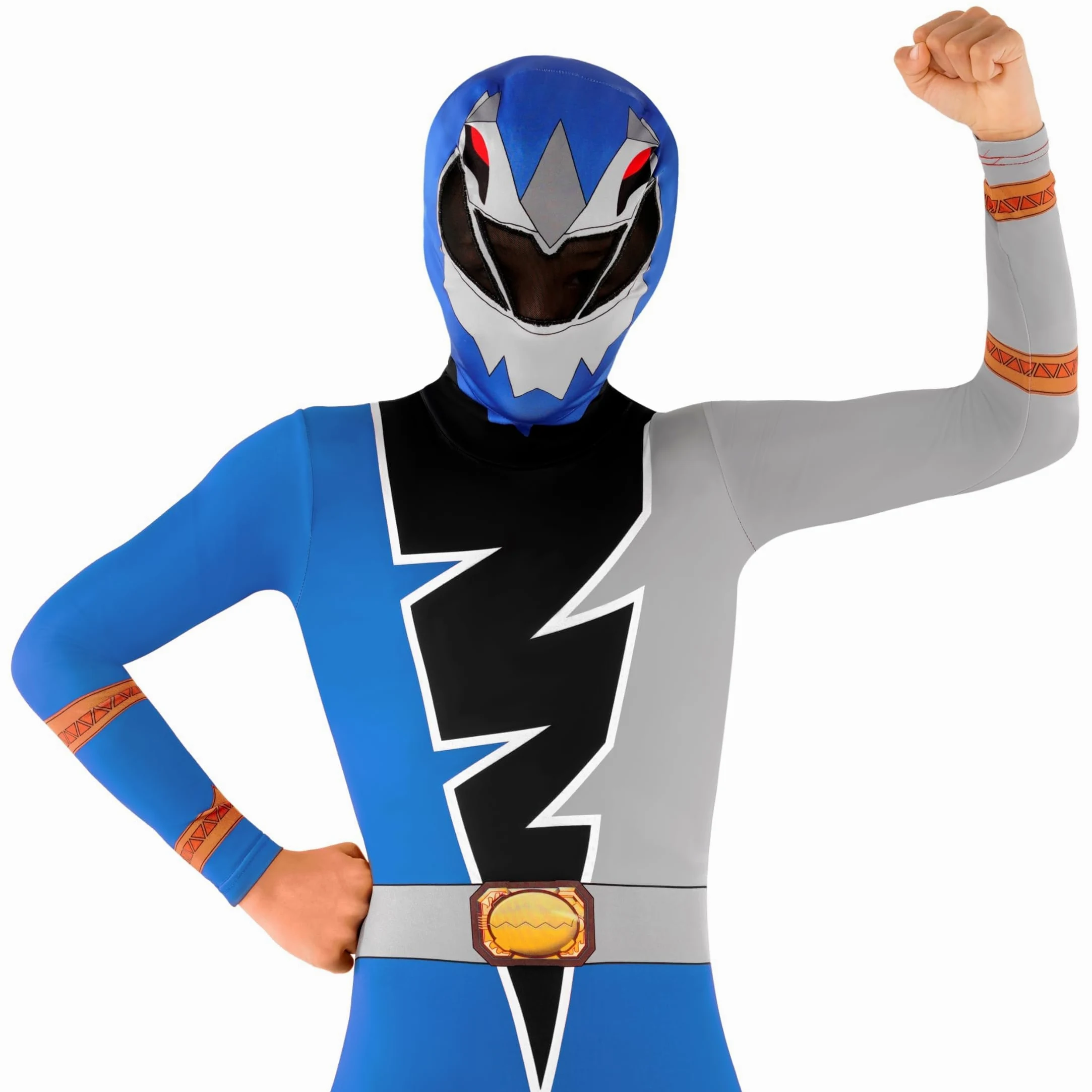 Morphsuits Costume Power Rangers Bambino, Tuta Halloween Bambino | Tuta Intera Blu Aderente, Design Blu Dino Fury, Chiusura con Zip, Perfetto per Halloween, Ideale per il Cosplay