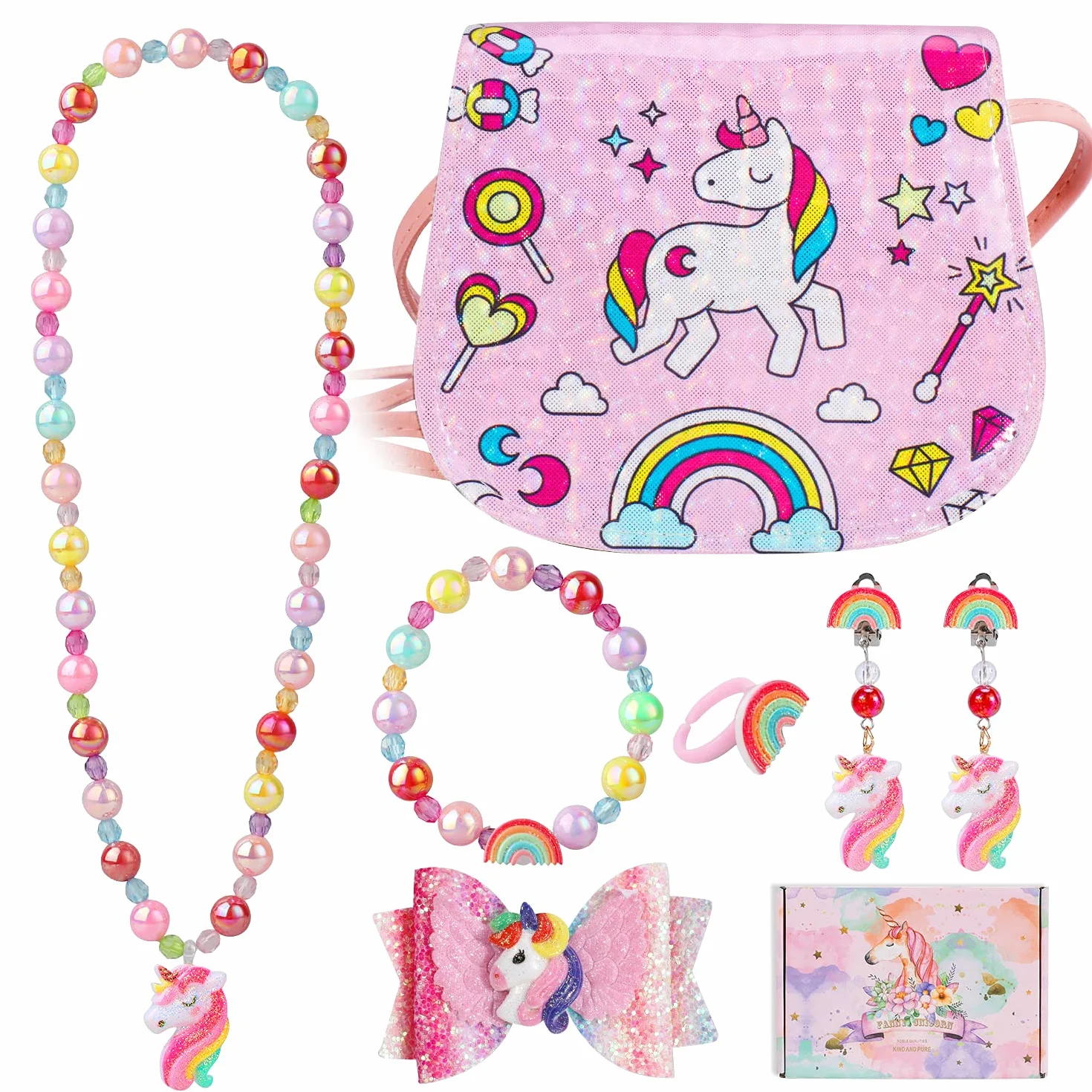 HIFOT Unicorno Borsetta Gioielli Glitter Set, Bomboniere per Giochi di Ruolo