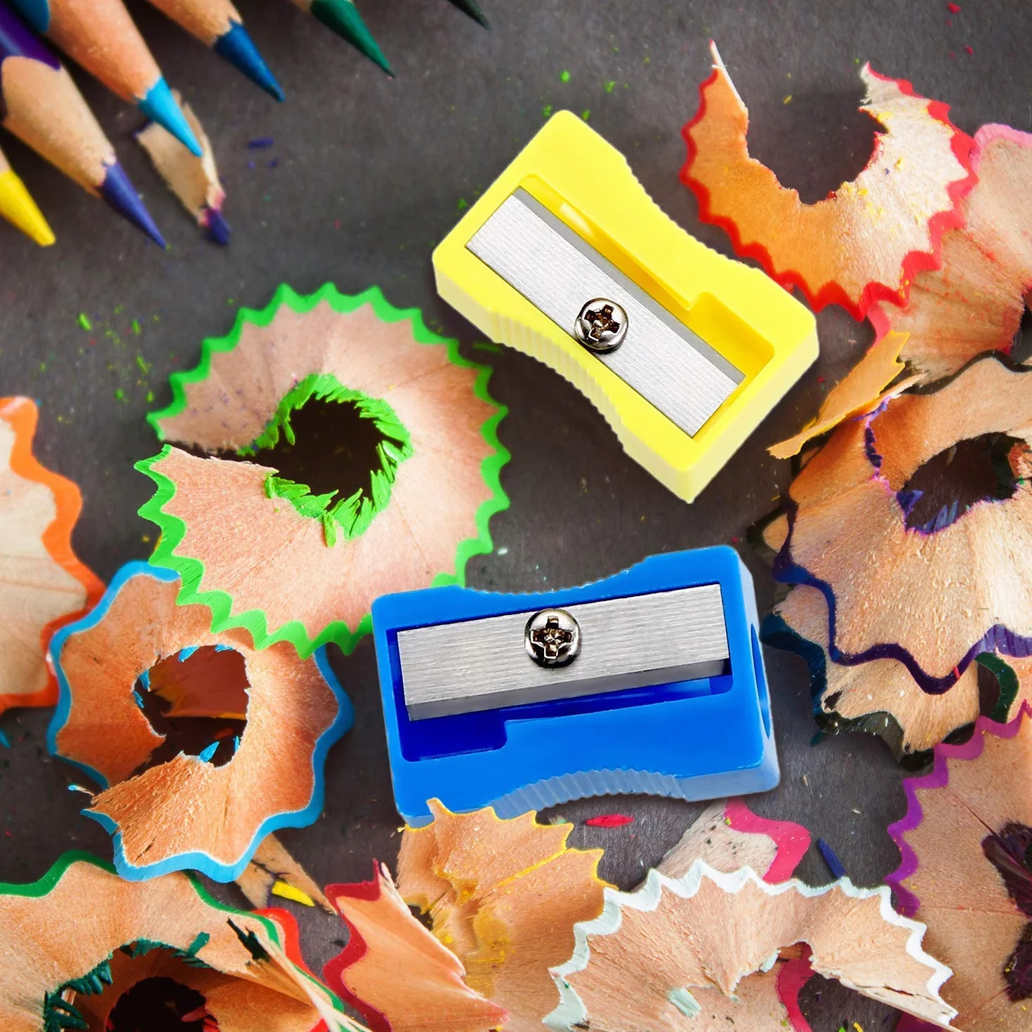48 pezzi Temperamatite, Temperamatite palmare in plastica con foro singolo per uso ufficio scolastico, 4 colori