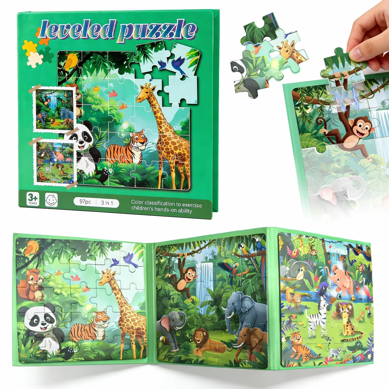 Veloray Puzzle magnetico per bambini dai 3 ai 6 anni - Set 3 in 1 con animali della foresta - 25 pezzi per puzzle su piastra magnetica - Gioco di apprendimento ideale per l'asilo