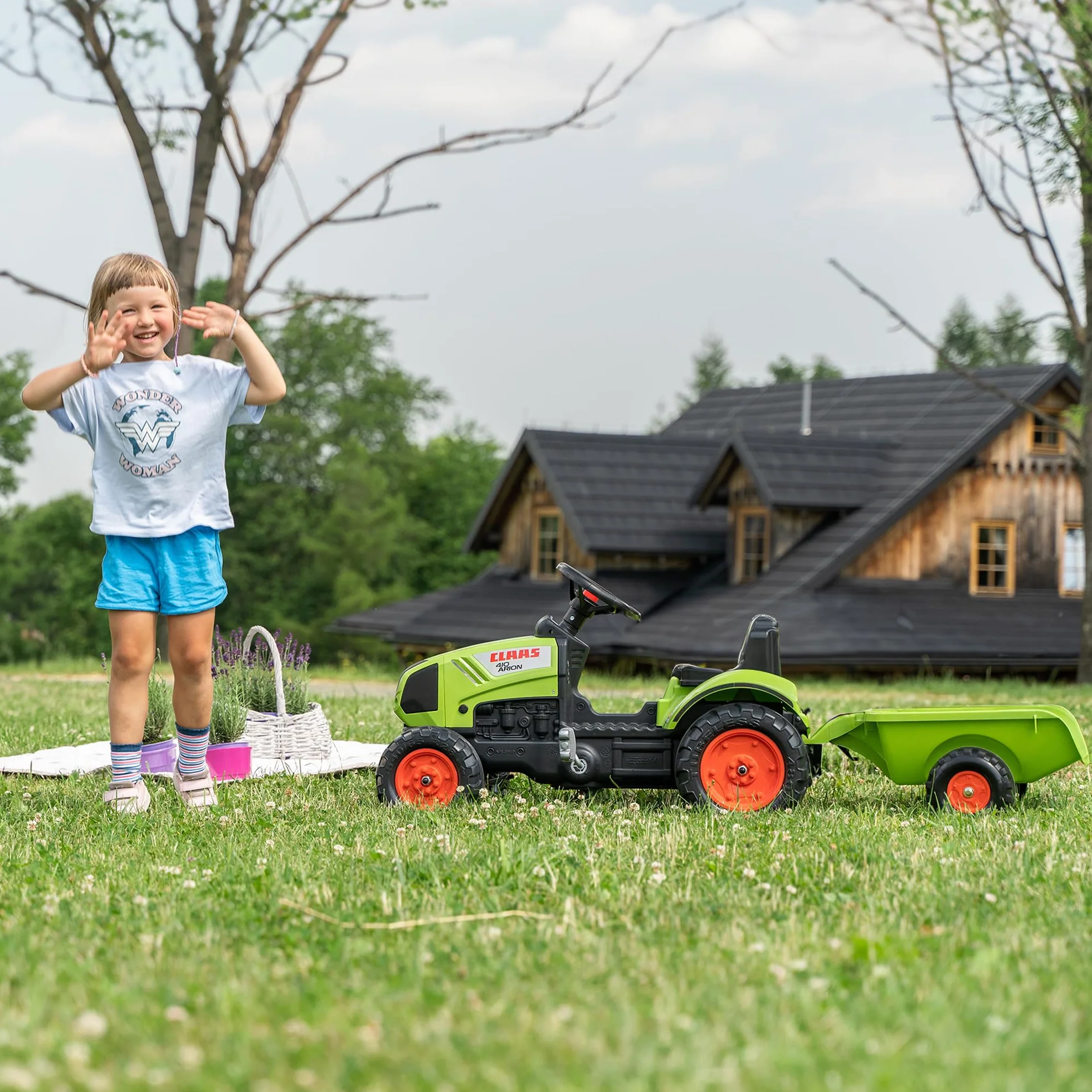 Falk Trattore a Pedali Claas 2040A con Rimorchio da 2 Anni Made in France
