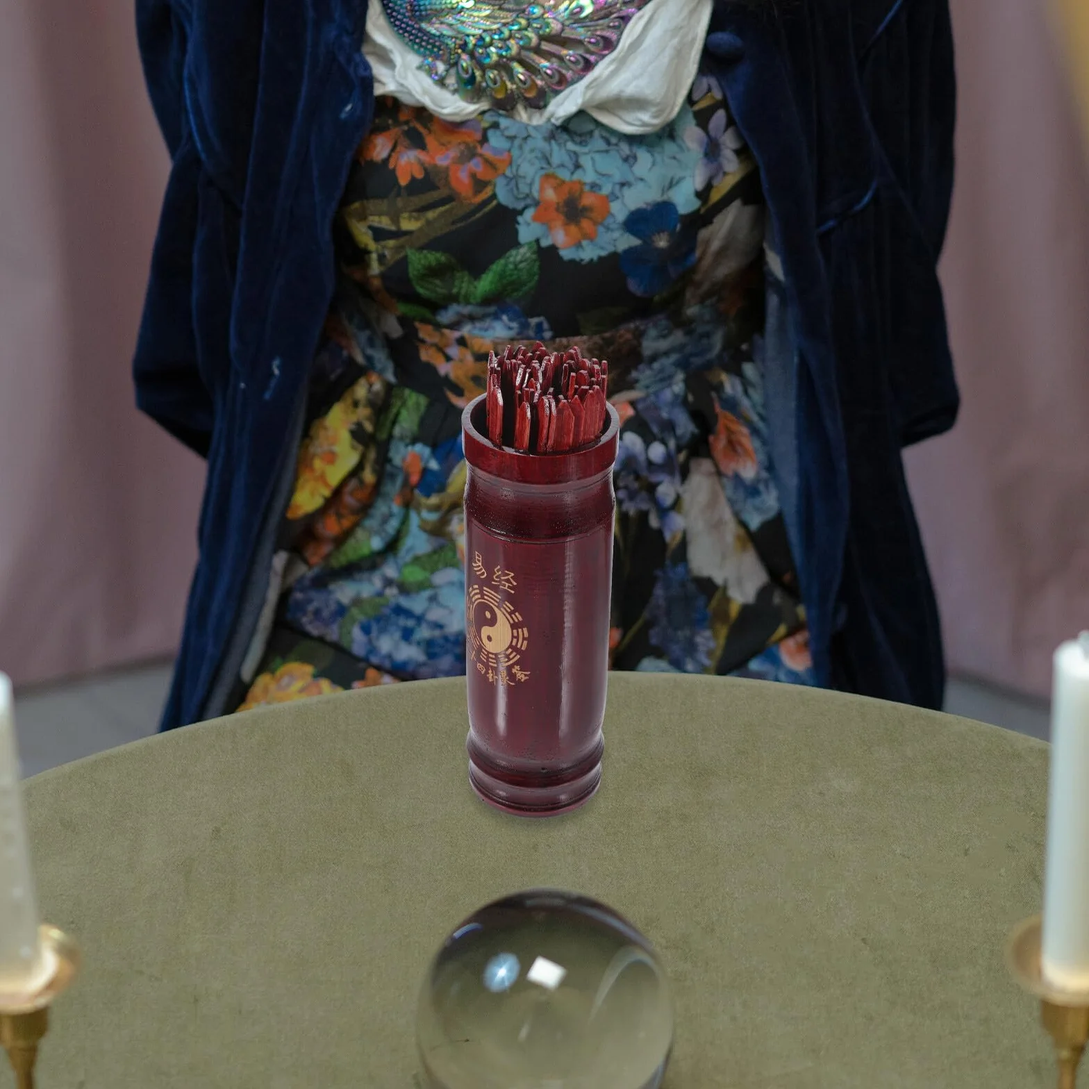 Set Bastoncini Divinazione Cinesi in Legno con Secchio e Libro, Oggetti di Scena per Giochi di Predizione della Fortuna, per Riunioni Familiari e Templi, Stile Tradizionale Cinese