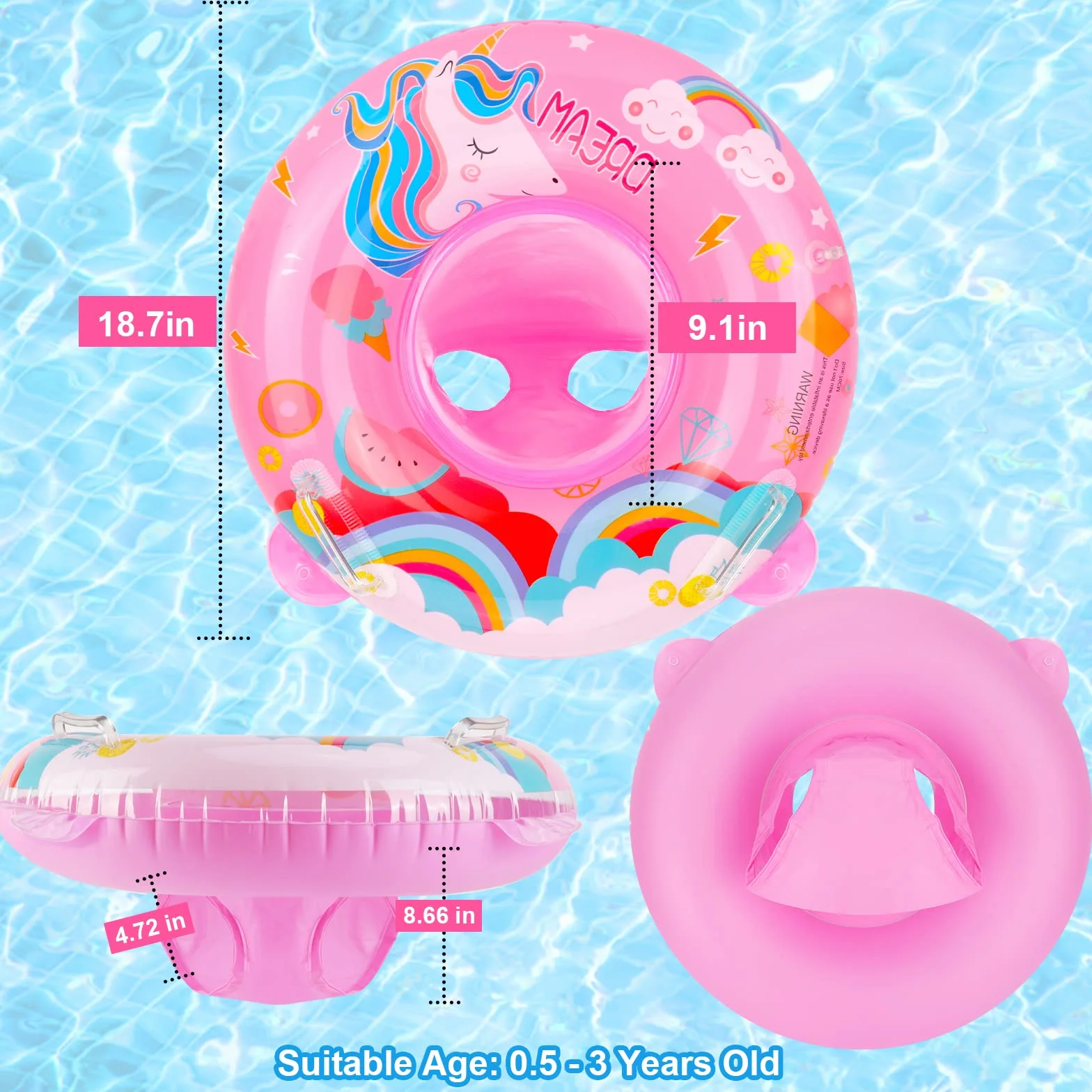 Anello di Nuoto del Fumetto,Unicorno Salvagente Neonato Galleggiante Gonfiabile del Bambino Dell'anello di Nuoto del Baby Float Salvagente con Seggiolino and Gonfiatore Bambini Piscina Giocattolo,Rosa