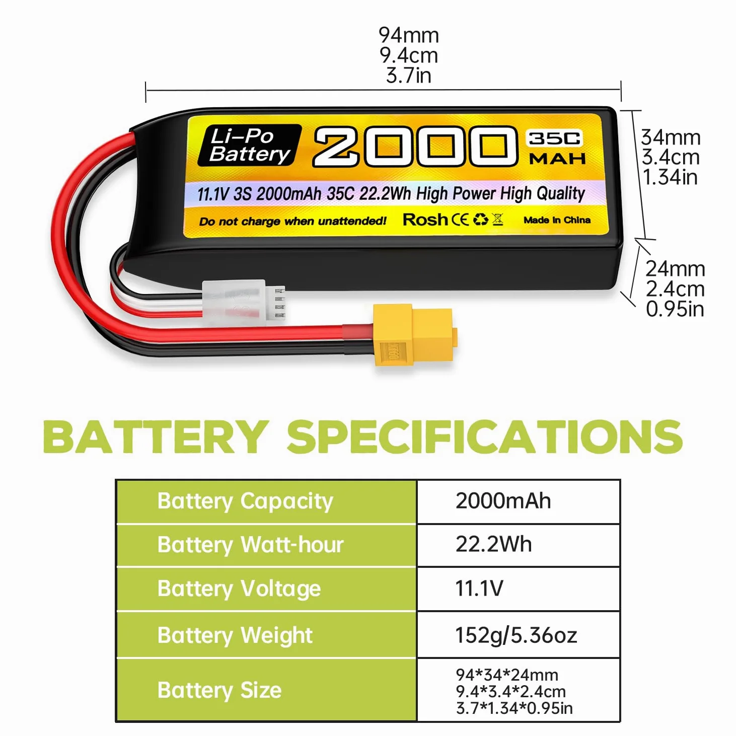 3S Lipo Batteria 11.1V 2000mAh 35C XT60 Spina con Cavo di Ricarica USB per RC Auto Camion RC Barca RC Quadcopter FPV Drone Batteria