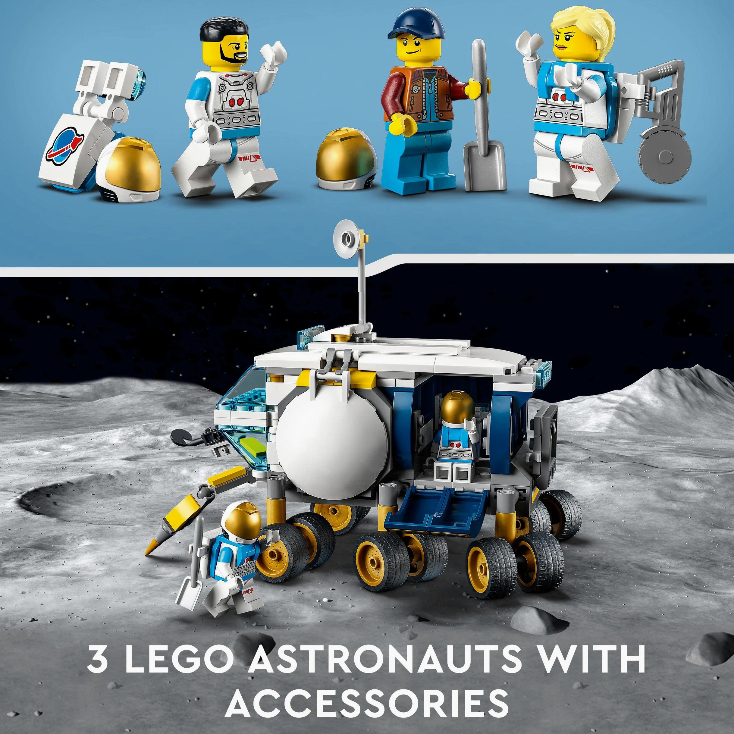 LEGO City Rover Lunare, Modello di Veicolo Spaziale Giocattolo Ispirato alla Base della NASA con 3 Minifigure di Astronauti, Giochi per Bambini e Bambine da 6 Anni, Idea Regalo di Compleanno 60348