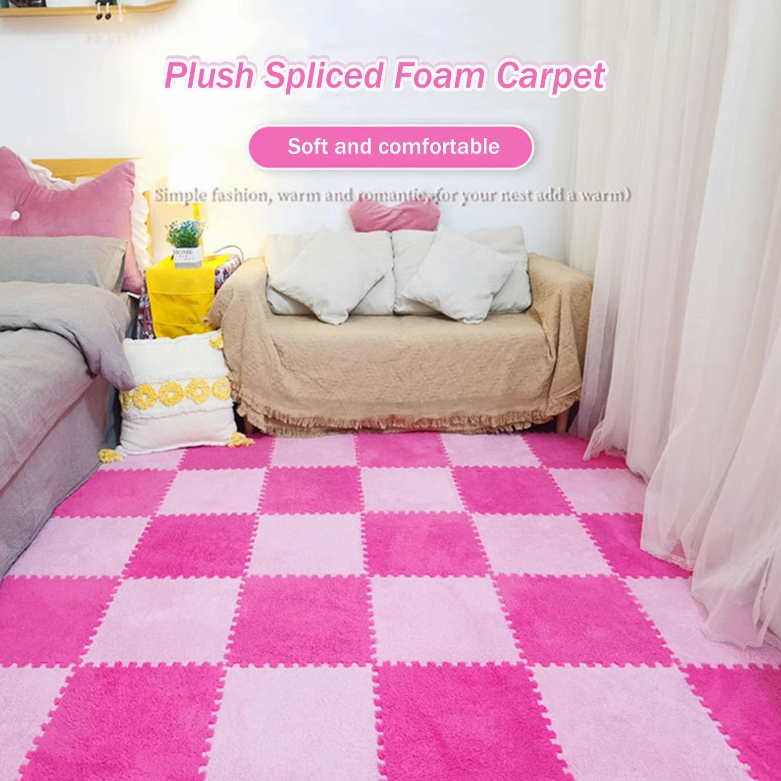 Splice Interlocking Carpet Plush Interlocking Foam Floor Mat, 20 Pezzi, Tappeto Quadrato in Peluche, Tappetino in Schiuma a Puzzle, Tappeto in Schiuma Antiscivolo ad Inca,Black