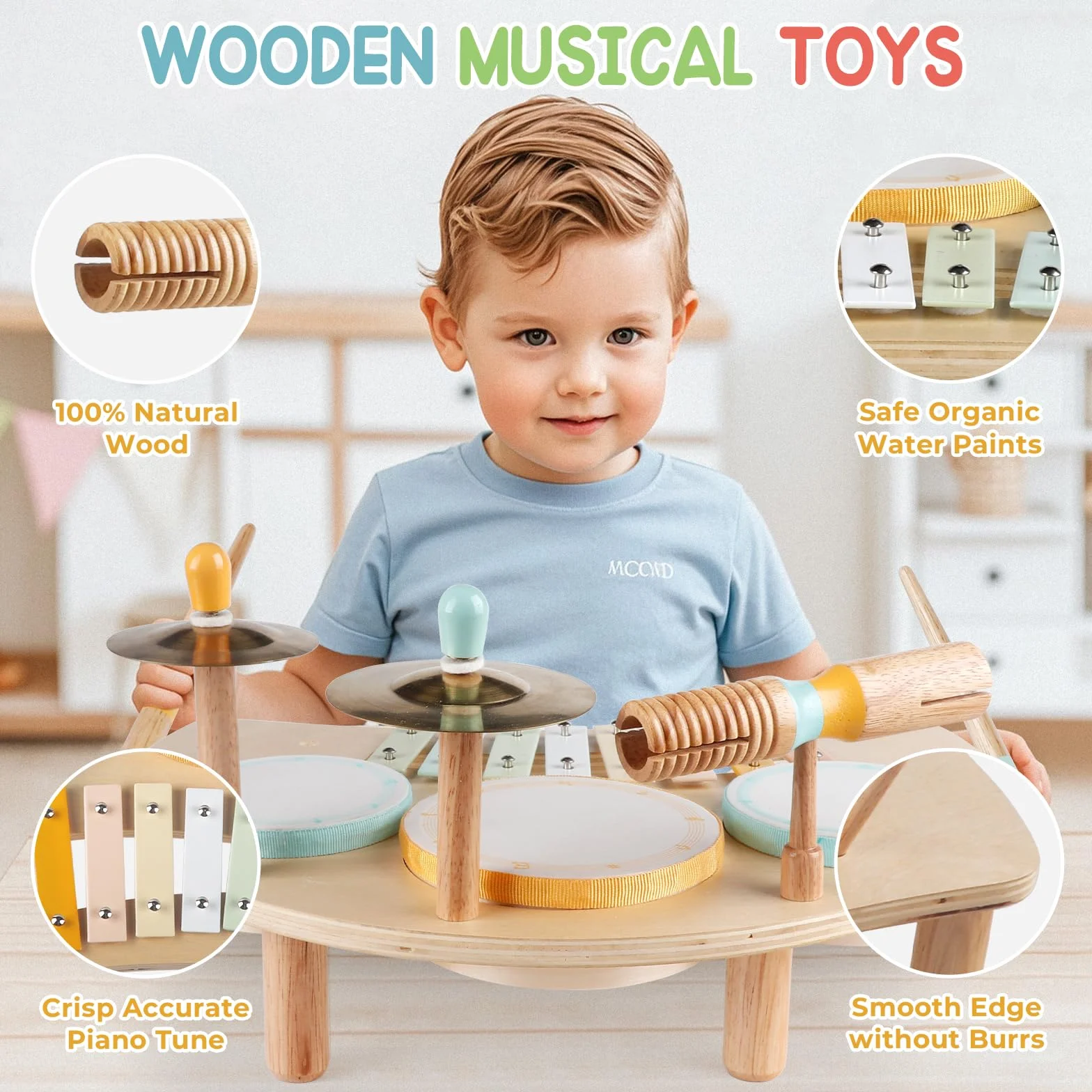 Set di batteria per bambini - Strumenti musicali per bambini da 1 a 3 anni, giocattoli musicali educativi per bambini in età prescolare, giocattoli montessori per bambini di 3 anni e più