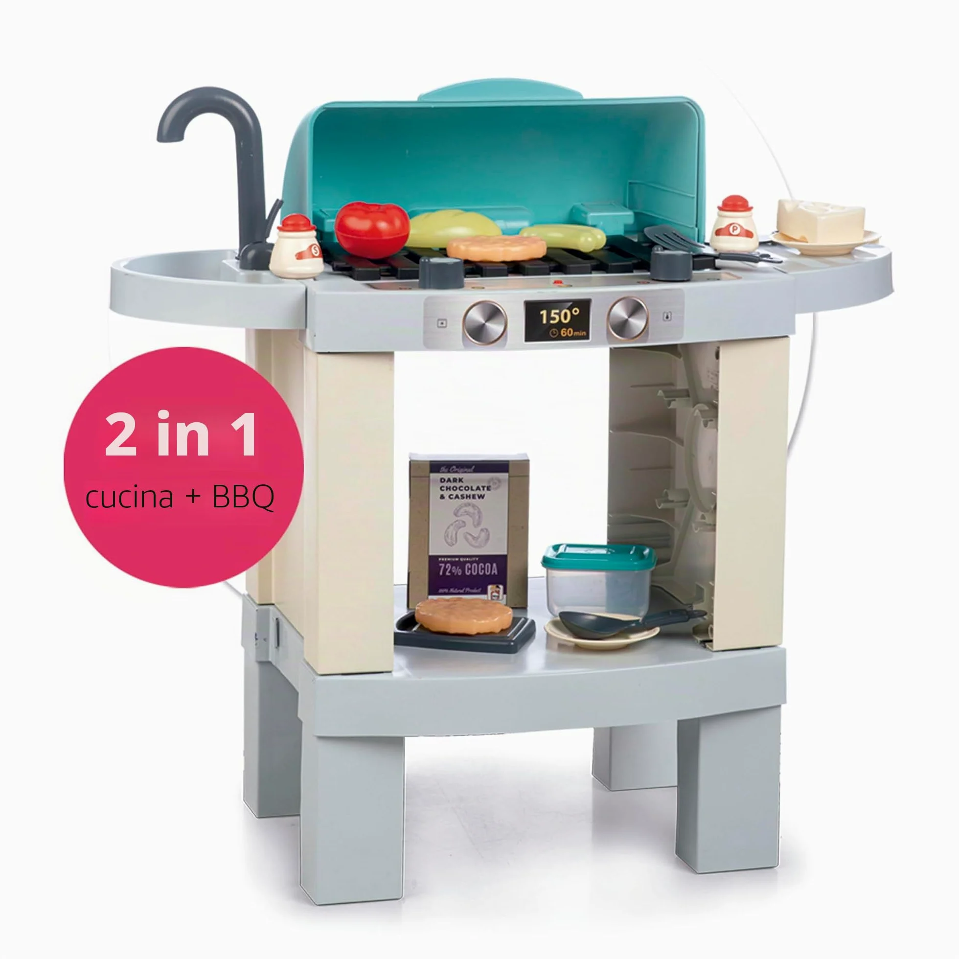 Chicos - Cucina per Bambini | Deli Cucina 2 in 1 con Luci LED e Suoni | Accessori Fotocromatici | Fornello Trasformabile in Barbecue | A partire da 3 anni (85104)