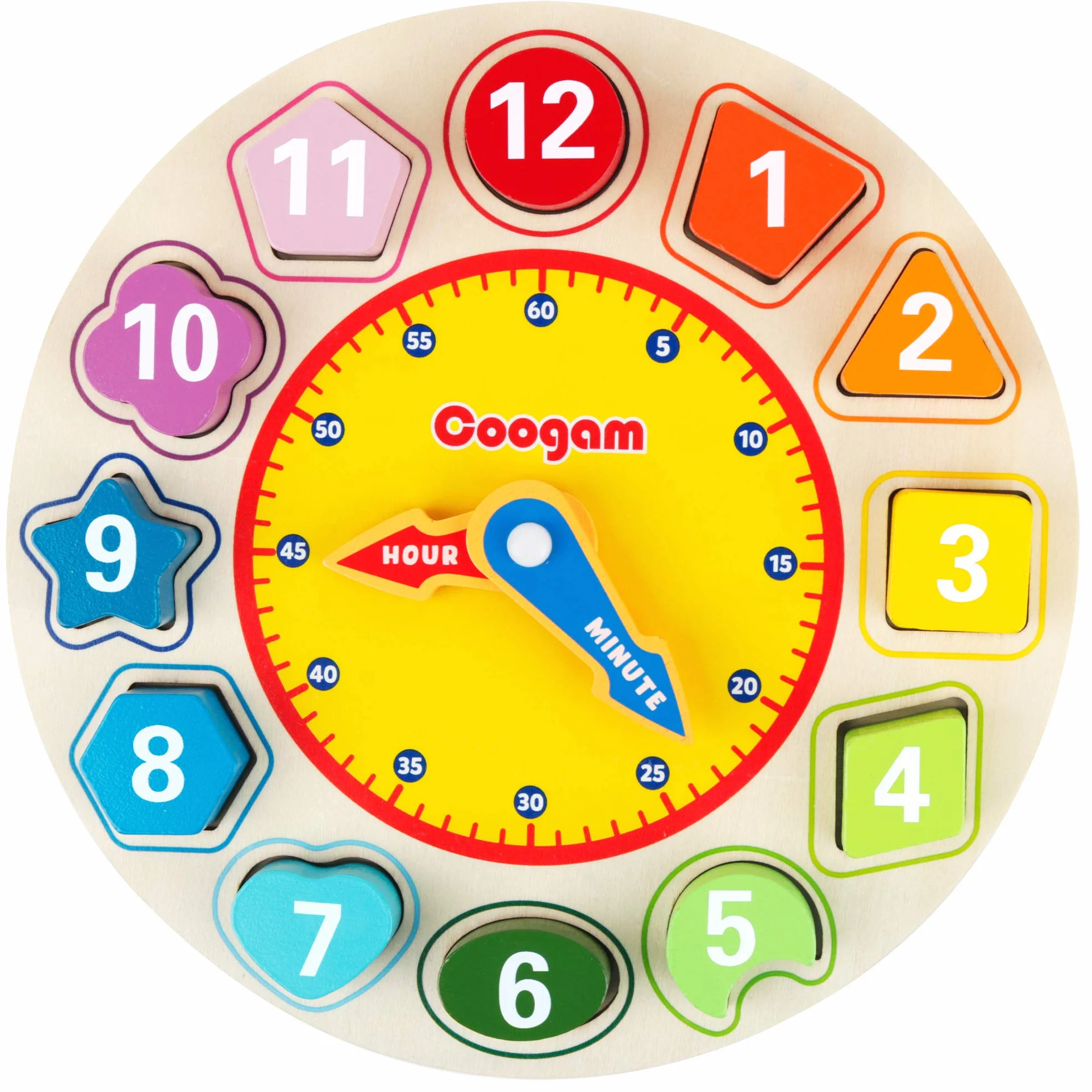 Coogam di Legno Forma Ordinamento Orologio - Insegnamento Tempo Numero Blocchi Puzzle impilabile Sorter Sega Montessori Apprendimento precoce Giocattolo educativo Regalo