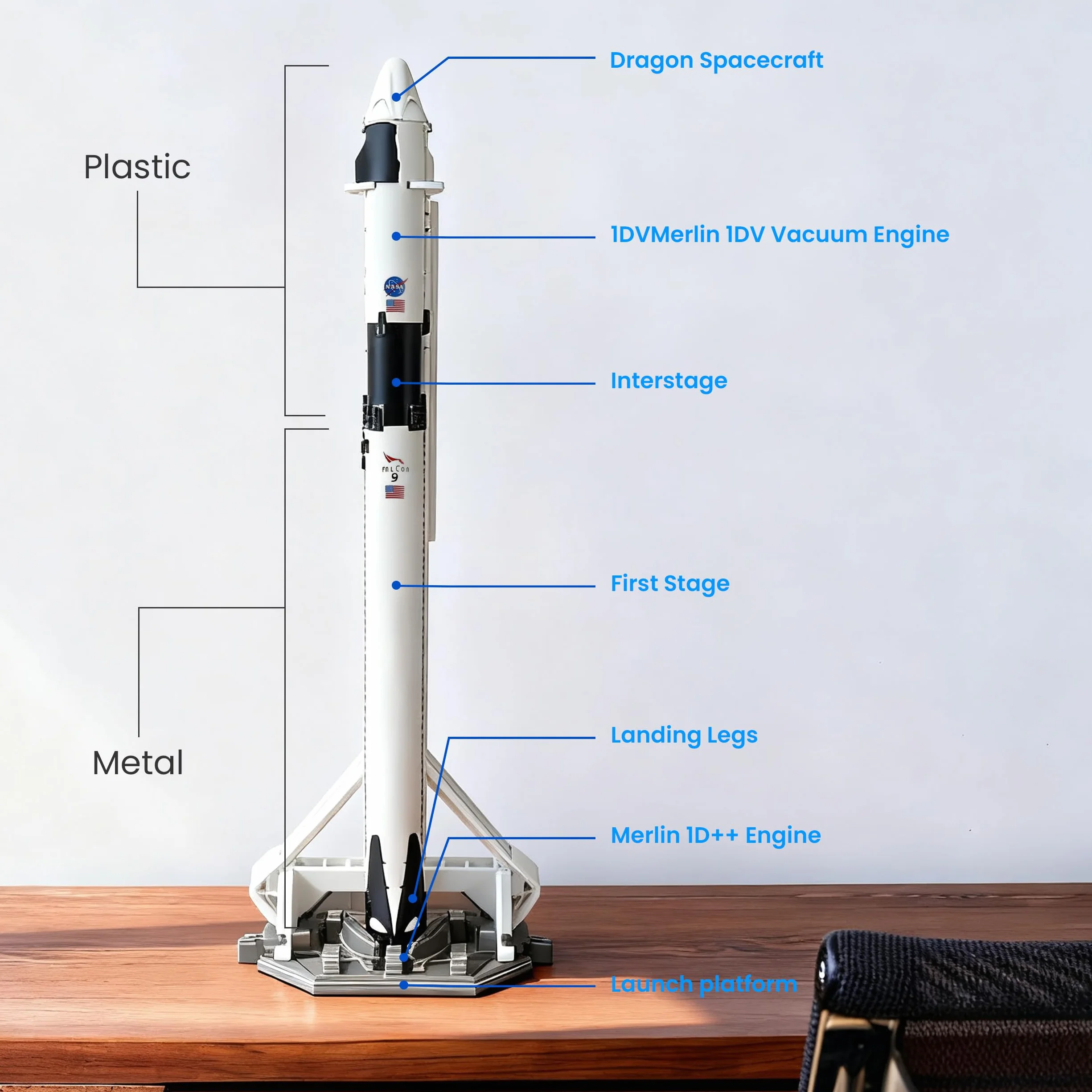 QIYUMOKE 1/200 - Kit per modellini a razzo con astronave, compatibile con Falcon 9, modello NASA per appassionati di spazio, regalo o desktop (29 cm)