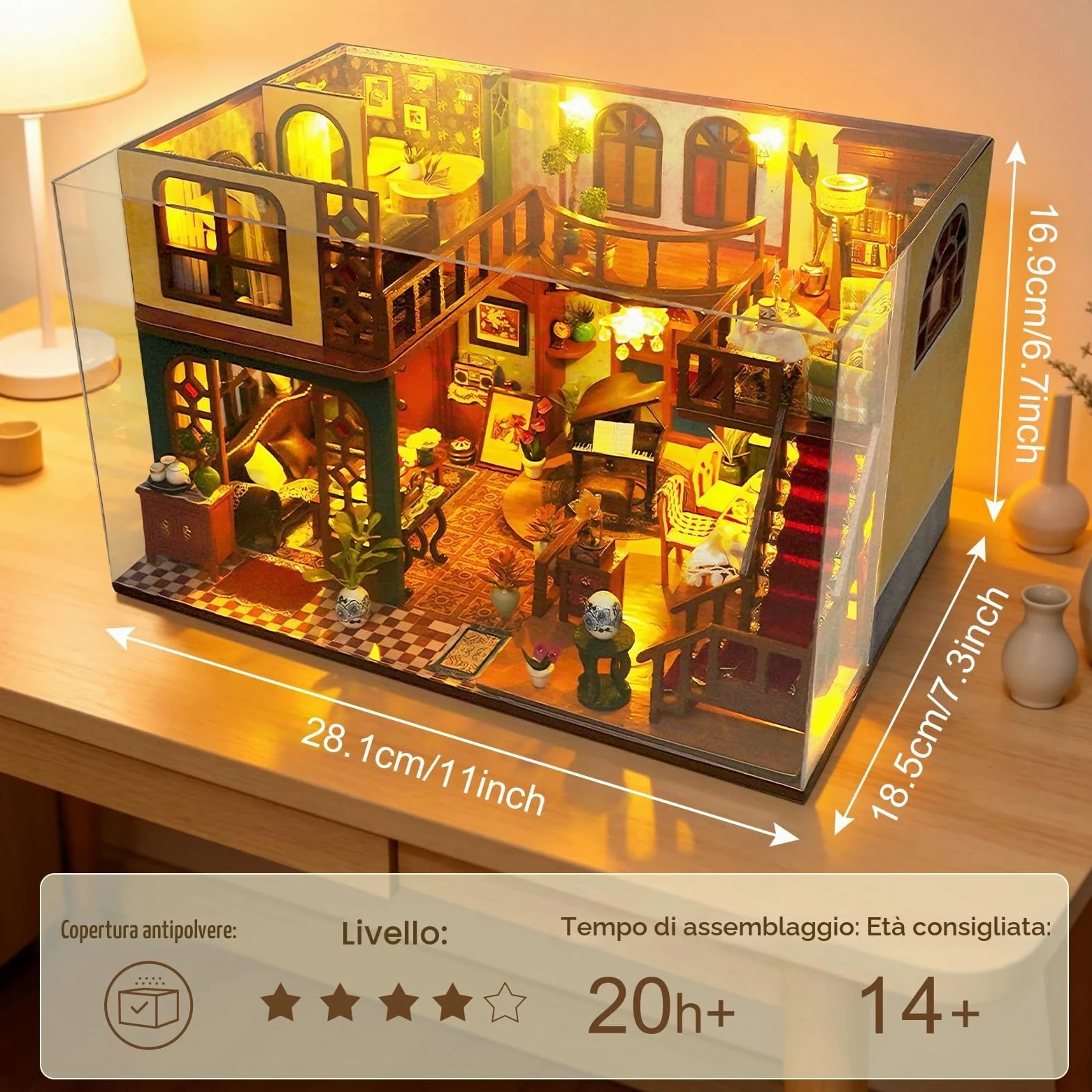 Cuteefun Miniatura Casa Delle Bambole Kit, Dollhouse in Legno con LED, Kit Casa Minuscola per Adulti da Costruire, Regali Unici per Compleanni, Natale(Fascino Orientale)