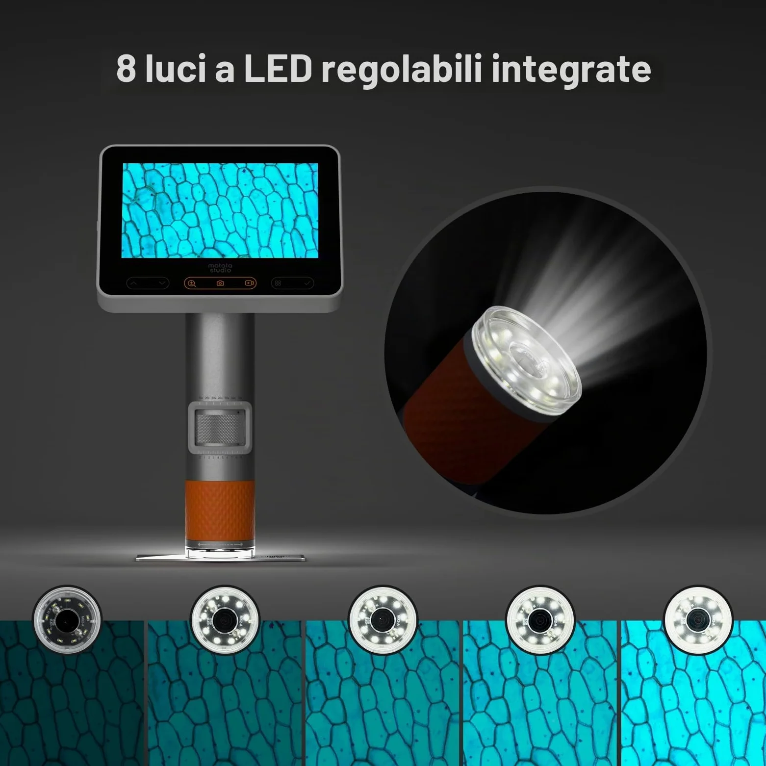 MX2-A Microscopio portatile per bambini, microscopio digitale portatile 100-1600X con schermo LCD da 4,3" 1080p, MatataStudio Wireless USB, microscopi educativi per bambini e adulti