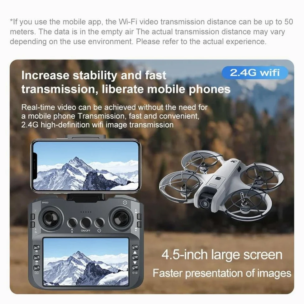 A,Single Battery,v666 Mini rc Drone Aereo 8k HD Telecamera Intelligente evitamento Ostacoli Schermo da 4,5 Pollici Telecomando Motore brushless FPV Drone Giocattolo