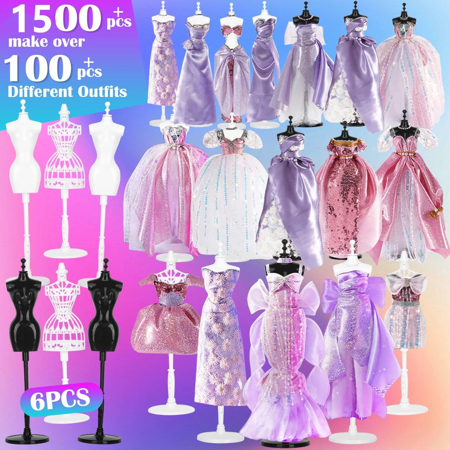 YOCOLE 1500+ Pezzi Fashion Designer Kit, 6 Manichini Moda Cucito Giochi Lavoretti Creativi Arte e Artigianato, Playset Manichino Stoffe Quaderno, Regalo Bambina 6 7 8 9 10 11 12+ Anni