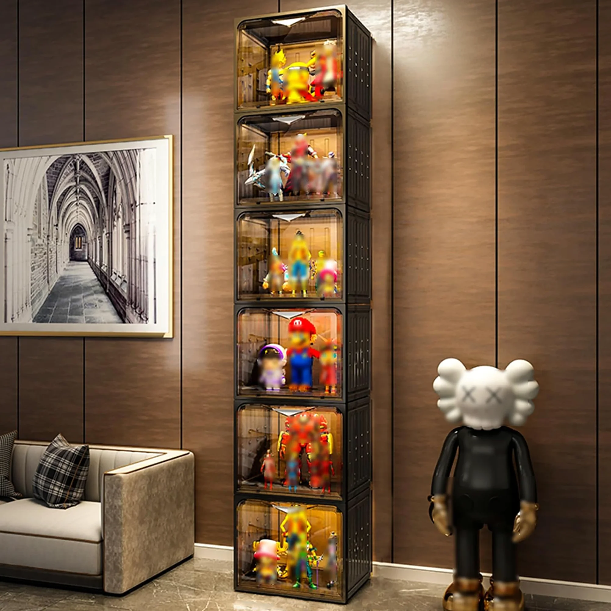 Vetrina Espositiva Per Collezionismo,Vetrina Espositiva Con Led Da Terra[6 Piano/Lampada Telecomandata/Sigillata E Antipolvere] Per Giocattoli Da Collezione, Libreria Per Casa, Sala Giochi