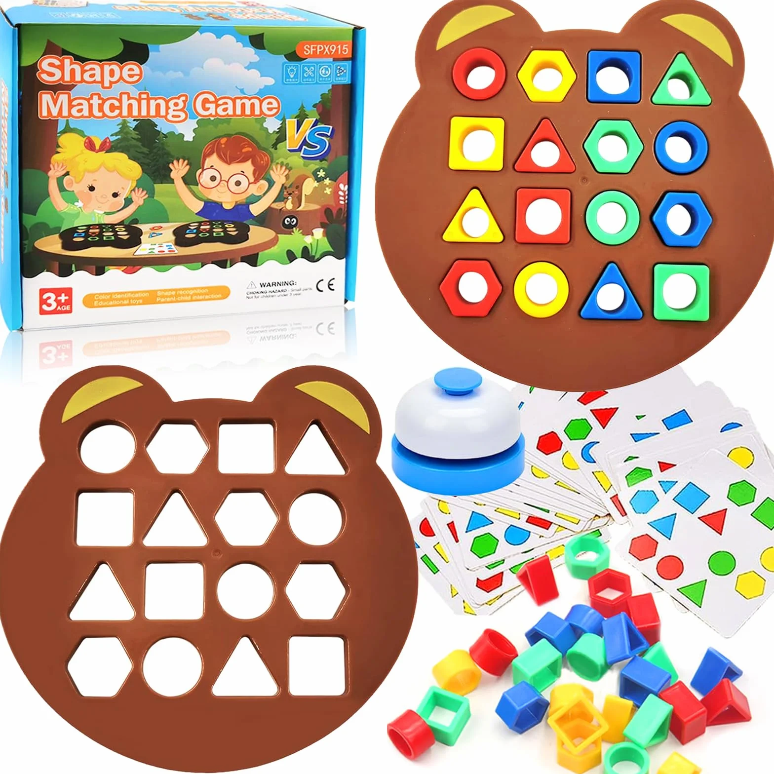Gioco di Corrispondenza di Forma Geometrica,Geometric Shape Matching Game，Colore Forma Abbinamento Gioco，Color Shape Puzzle Board,Montessori Puzzle apprendimento-per 3 4 5 6 Anni Bambini