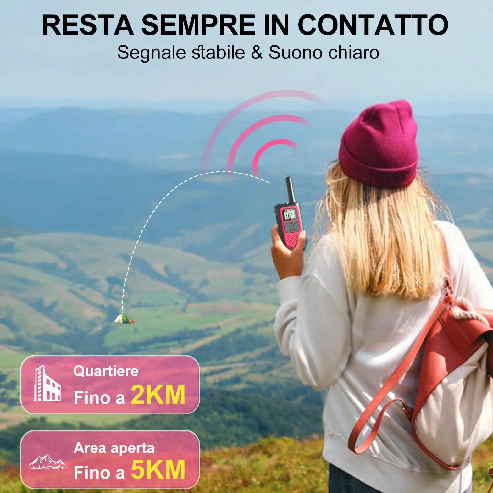 Walkie-Talkie Ricaricabili 1200mAh Batteria al Litio 16 Canali VOX Lungo Raggio per Bambini Adulti Campeggio Escursioni