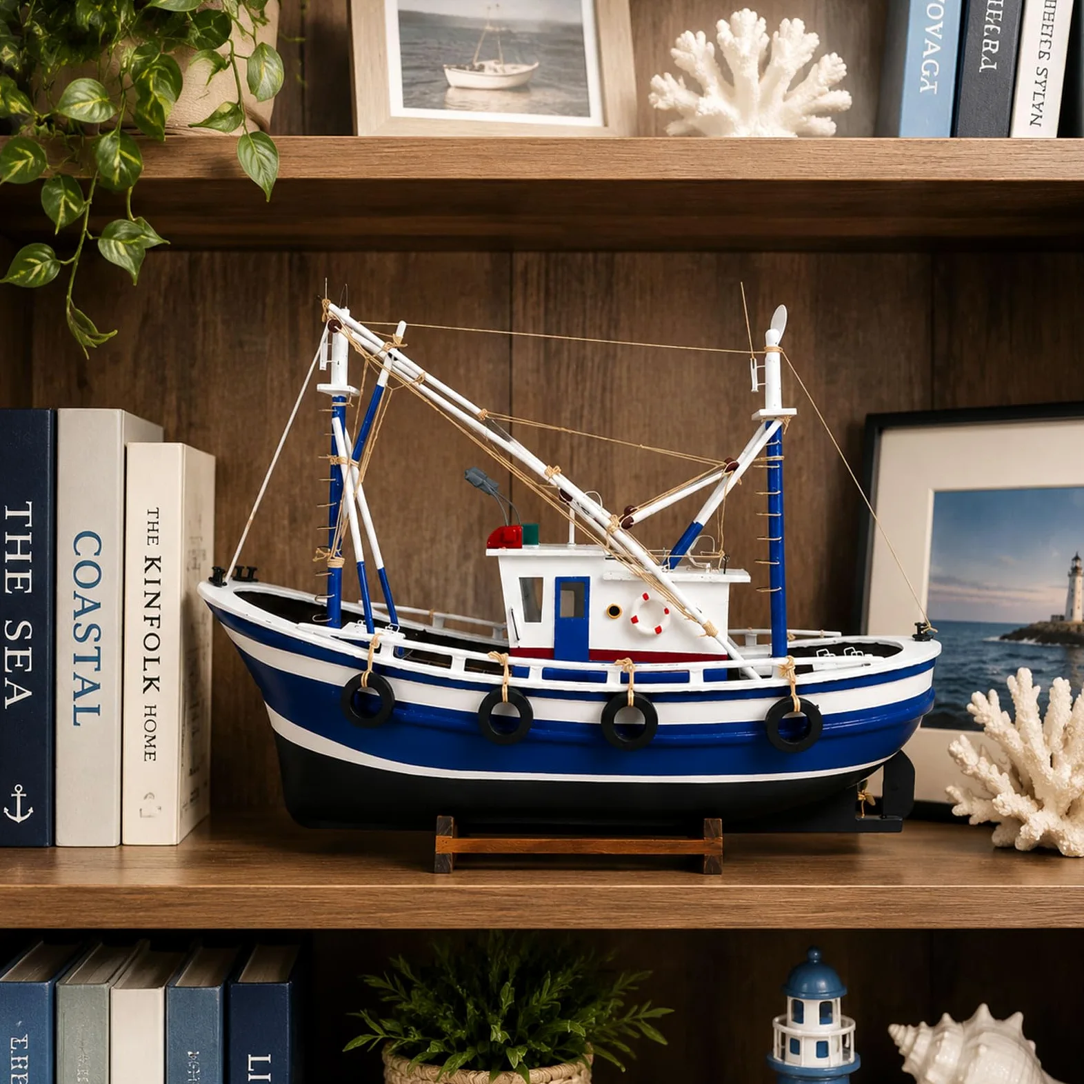 YLME Modellino di Barca da Pesca Ornamento Nautico A Forma di Nave | Realizzato A Mano Decorazioni Costiere E Marittime Per Soggiorno, Ufficio, Mensole, Regalo Per Gli Amanti Dell'oceano.