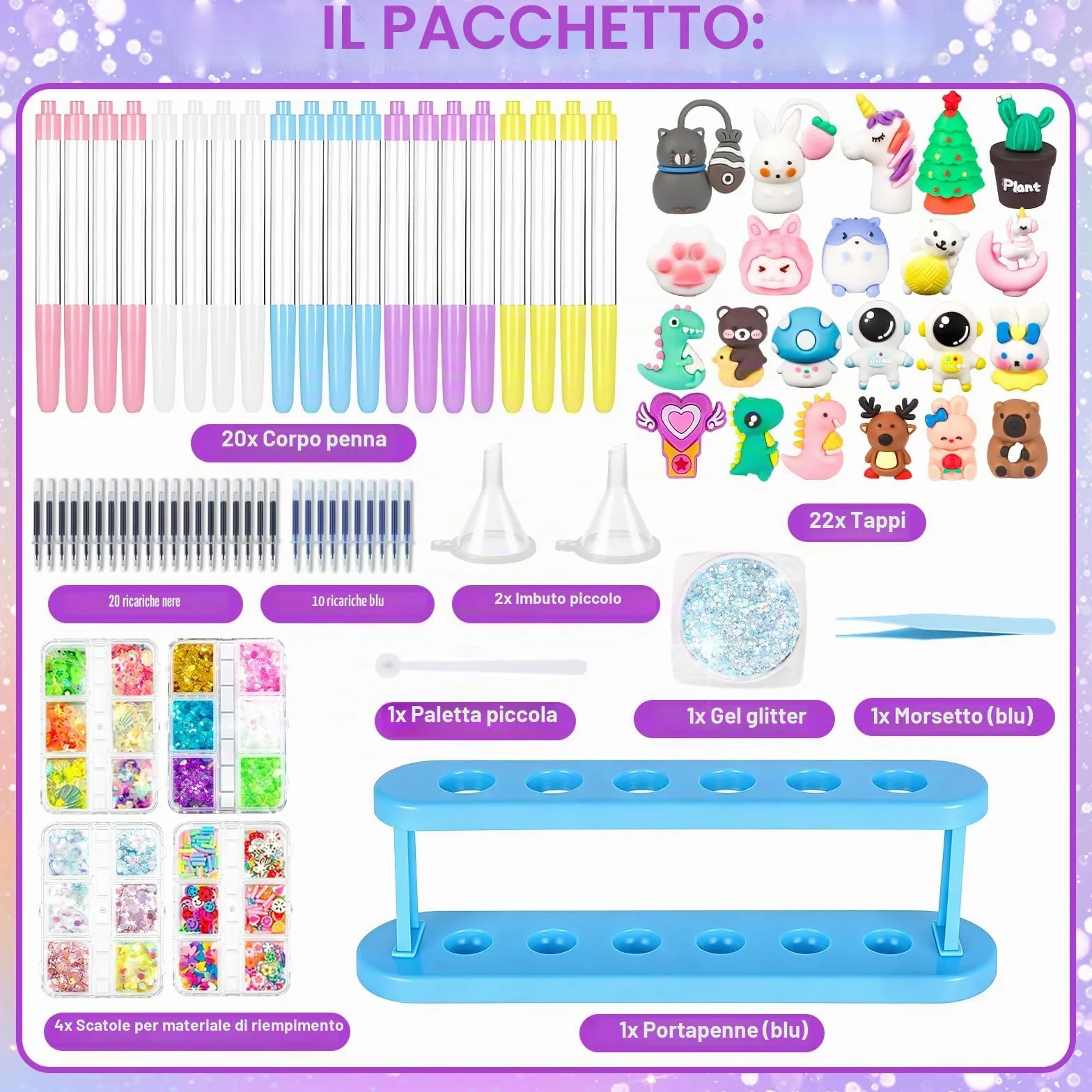 Laboratorio Delle Penne 102 Accessori Kit Creativo per Creare Penne Carine, Fai da te, Idee Regalo Bambina 5-12 Anni