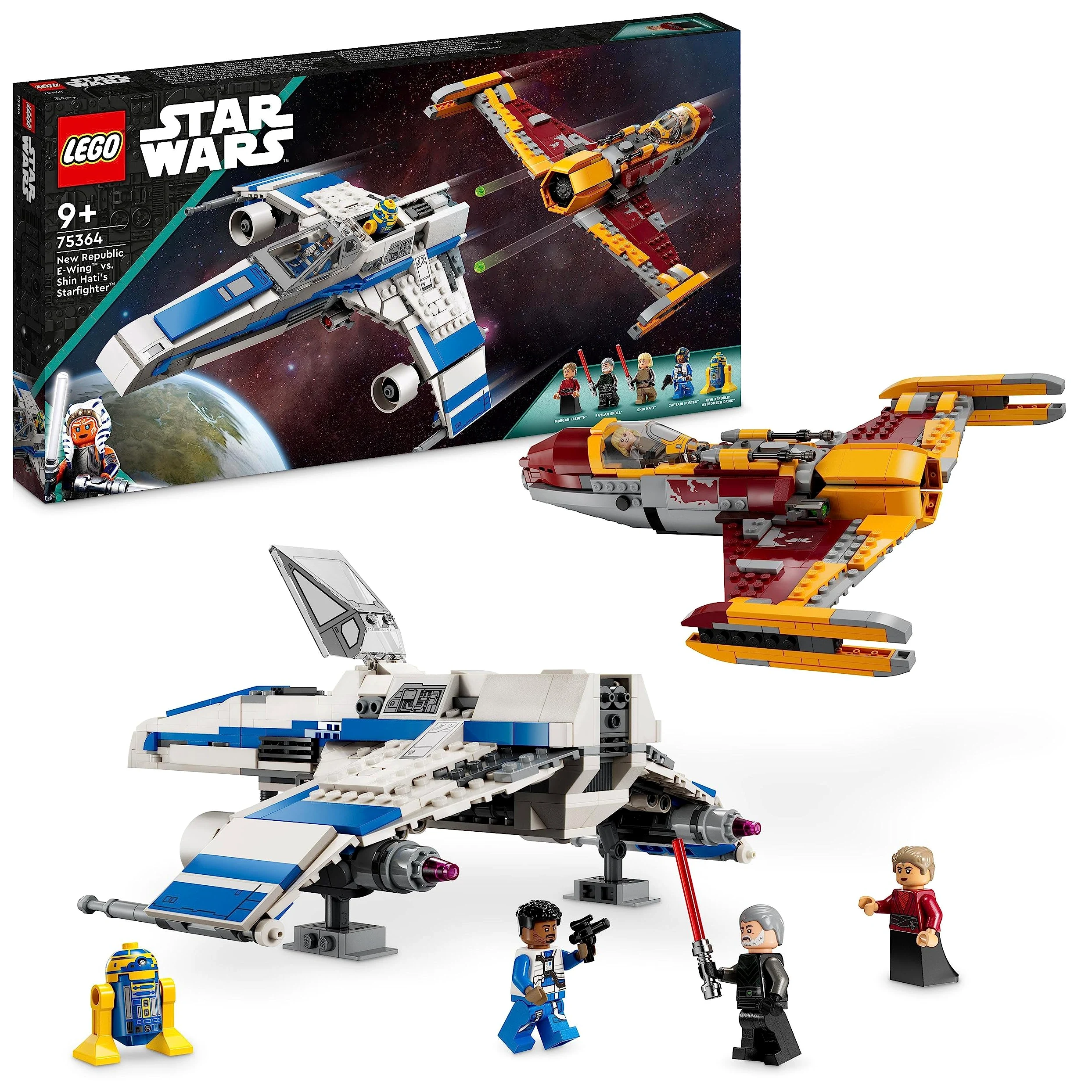 LEGO Star Wars E-Wing della Nuova Repubblica vs. Starfighter di Shin Hati, Set Serie Ahsoka con 2 Veicoli Giocattolo, Figura di Droide, 4 Minifigure e 2 Spade Laser 75364