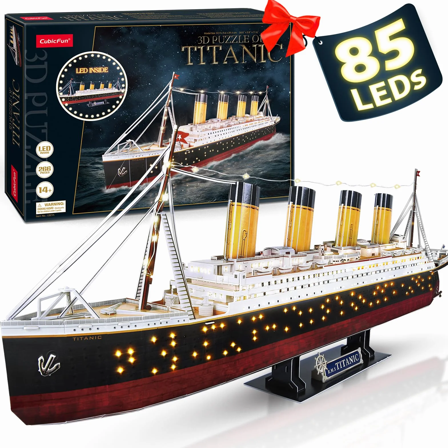 CubicFun Puzzle 3D LED Titanic - Regali di San Valentino Grande Nave Modello Kit di Costruzione Giocattoli per Adulti e Adolescenti,266 Pezzi