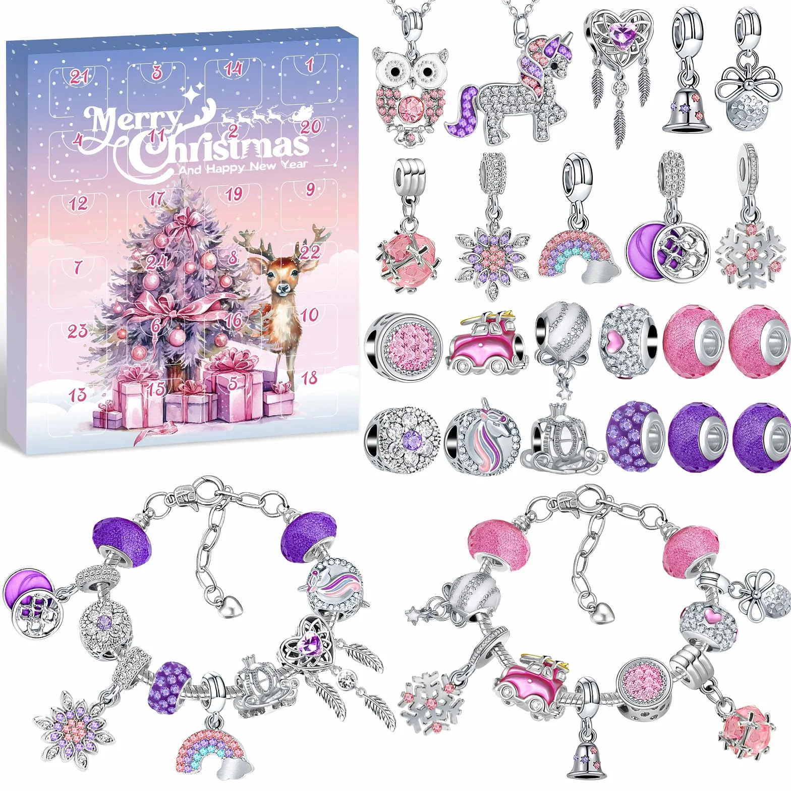 Calendario Avvento 2025 Gioielli, Calendario Dell'Avvento Kinder Diy Charms Kit per Bambina Bambini Donna, Calendario Avvento Bracciale Collane Gioielli Riempire Regali 5 6 7 8 9 10 11 12 Anni