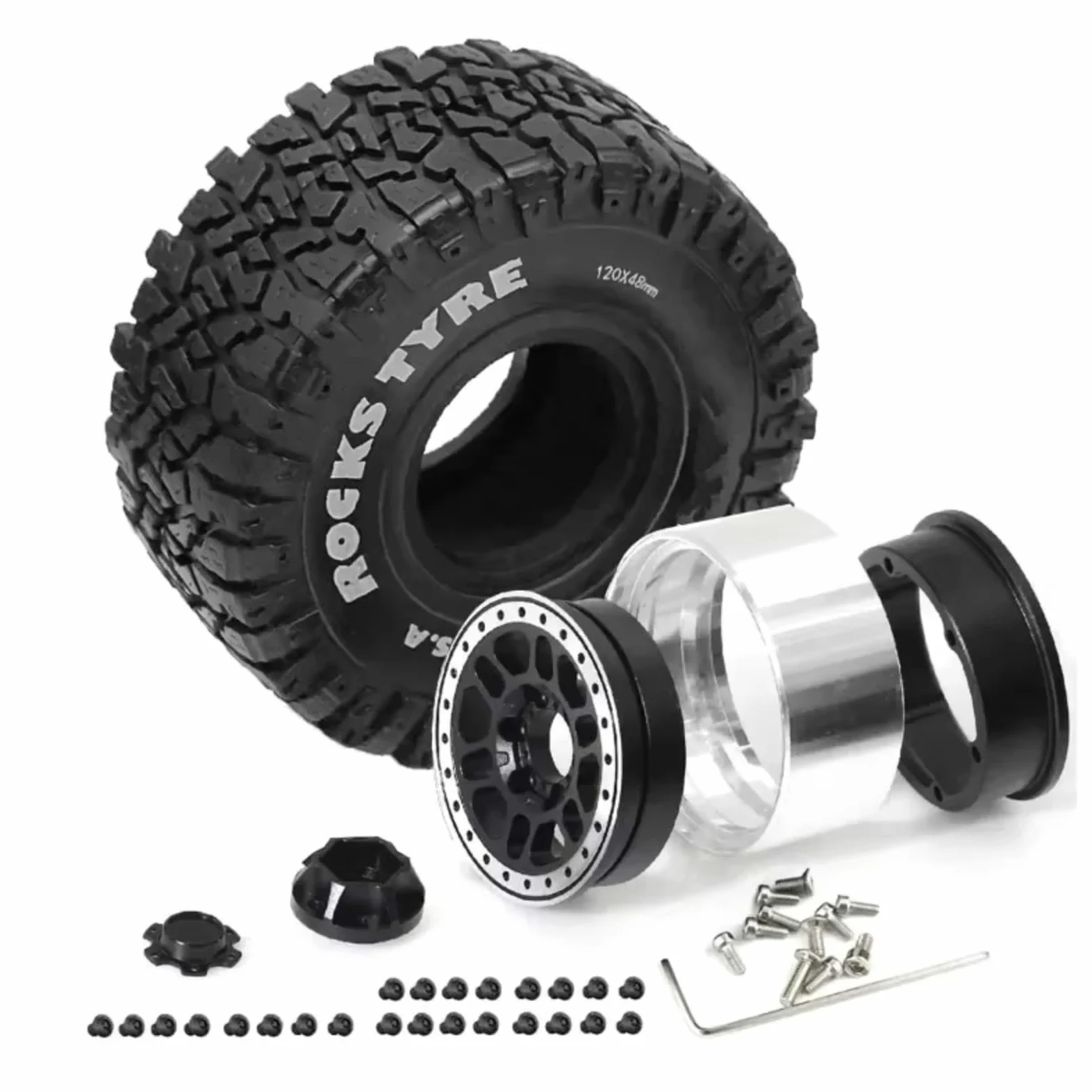 Beadlock Ruote Pneumatici In Gomma Metallo Per Traxxas Per TRX4 Per Axial Per SCX10 II III Per Redcat Gen 8 1/10 RC Auto Crawler Aggiornamenti Parti Ricambi Crawler RC