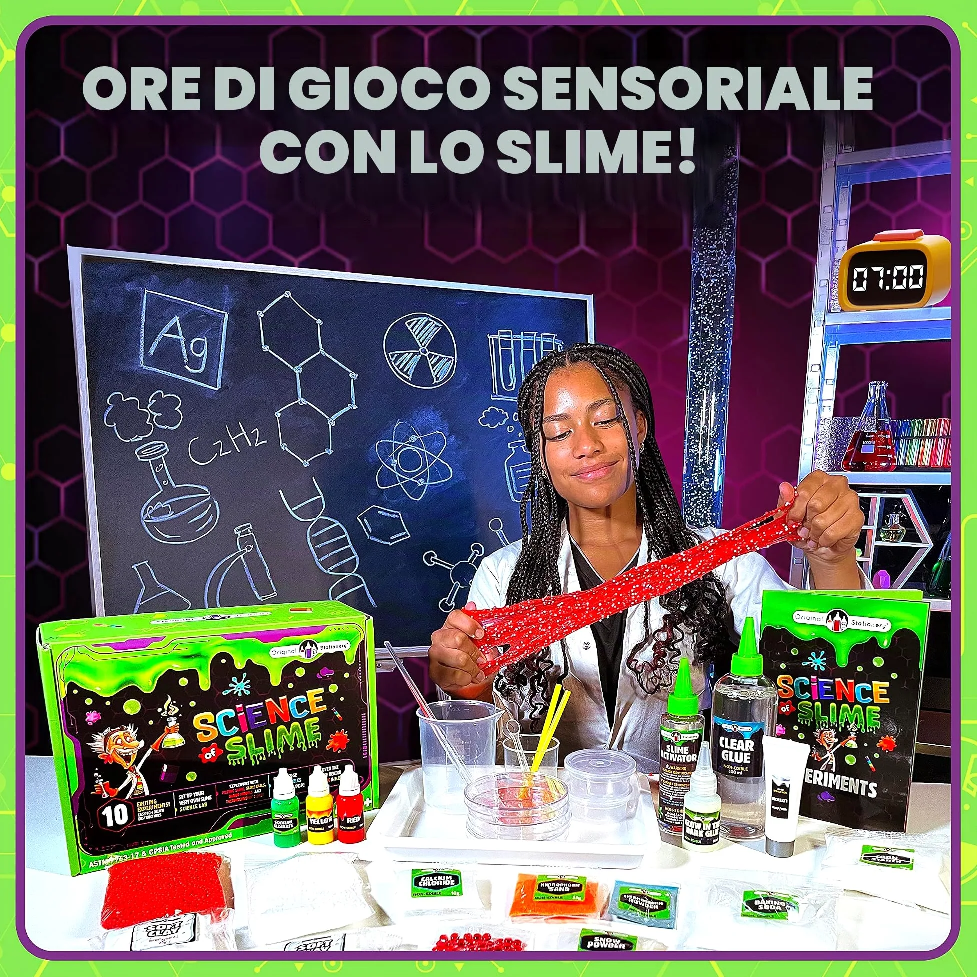 Original Stationery Scienza di Slime Kit, Set per Creare Slime Completo, Esperimenti Scientifici per Bambini Divertenti come Oobleck, Laboratorio di Slime, Regalo Compleanno