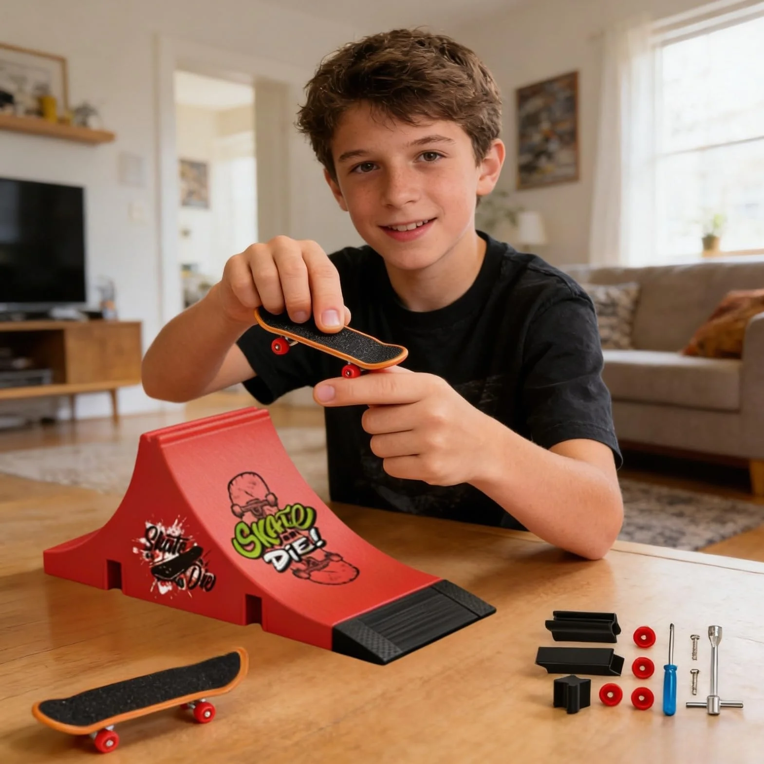 Set di Fingerboard e Rampa, Mini Skateboard da Dita con Rampa e Accessori, Fai da te Tech Deck Fingerboard Park Kit Regalo per Bambini (E)