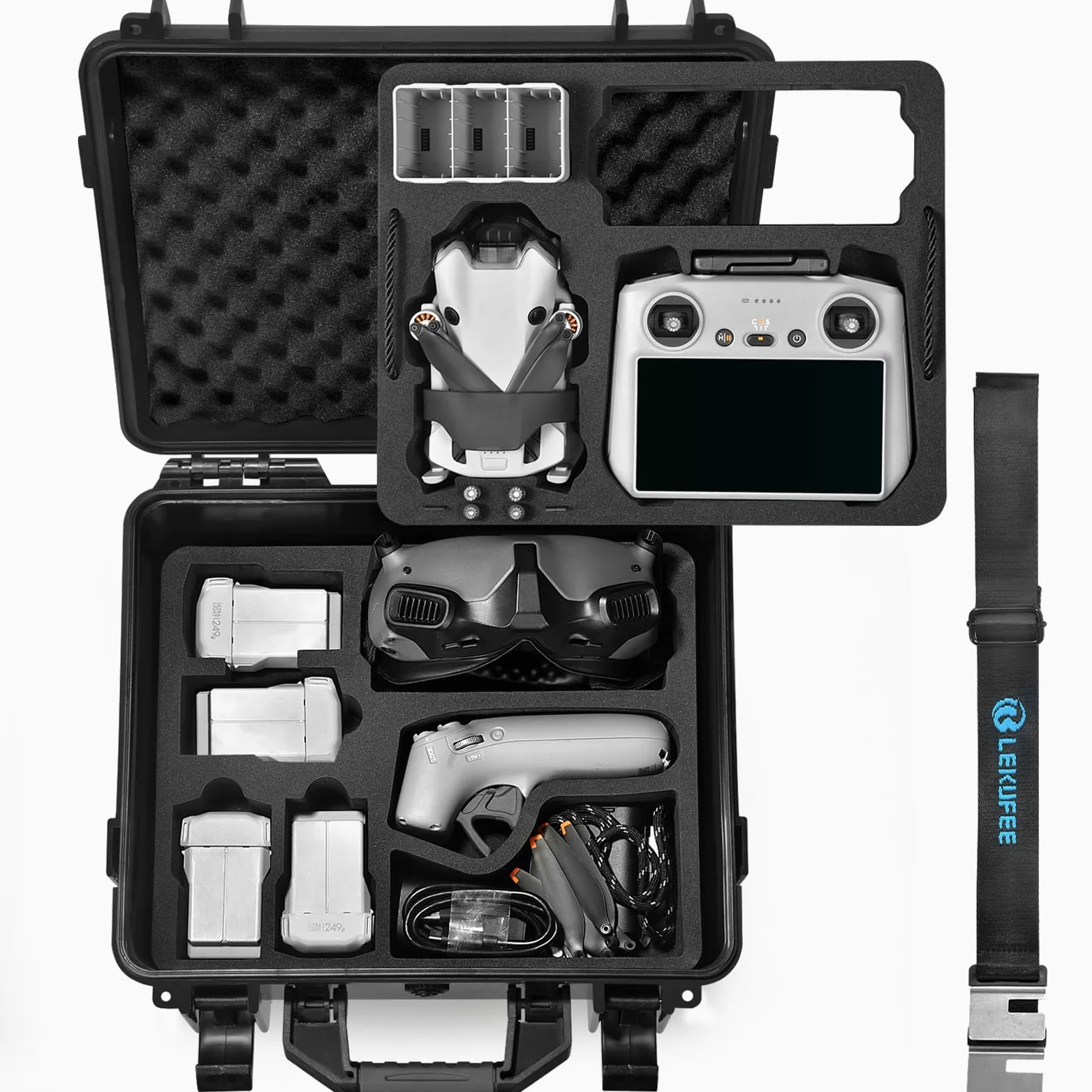 Lekufee Custodia Rigida Impermeabile per DJI Mini 4 Pro/3 Pro/Mini 3 Drone,DJI RC 2/N2/N1,Goggles 3(Non per Goggles N3)/2/Integra, RC Motion 2 e Accessori (Solo Valigia)