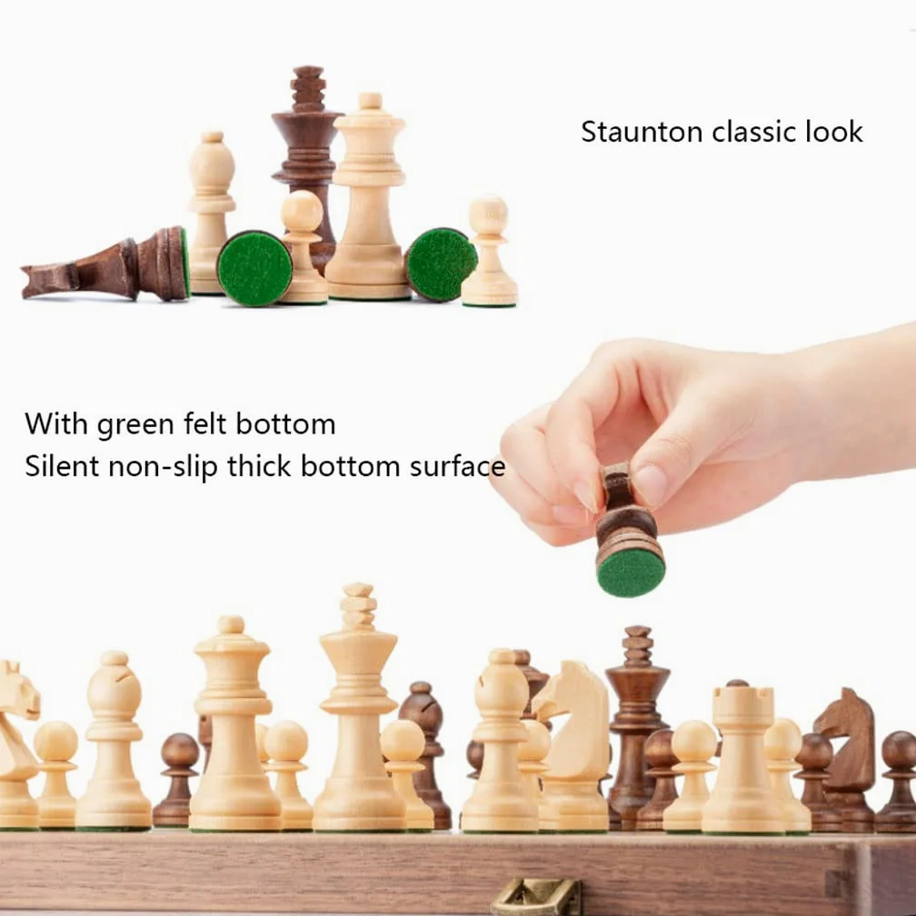 Set di Scacchi, Scacchiera, Scacchiera da 15 Pollici, Scacchi Artigianali in Noce, Set di Scacchi in Legno con 2 Regine Extra, Gioco da Tavolo 2 in 1 con Scacchiera in Fe