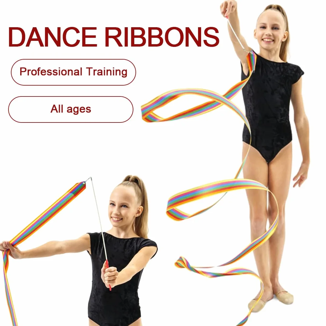 2 Pezzi Nastri di Ballo, Nastro da Ginnastica, 4m Nastri da Ballo, Nastro da Ballo, Nastro Ginnastica Ritmica, Dance Ribbons, Nastro per Ginnastica Ritmica, Ginnastica Ritmica Bacchetta