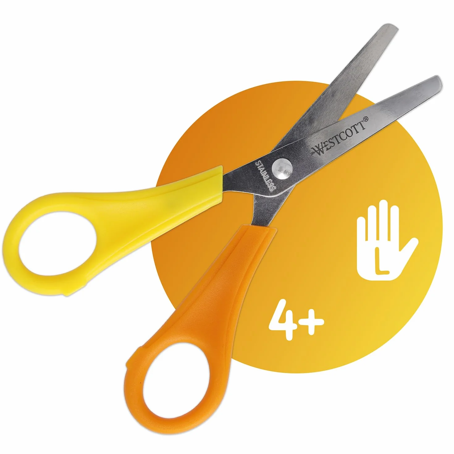 Westcott Forbici per bambini giallo per mancini | Forbici con scala integrata da 5 cm | Forbici da bricolage da 13 cm (5") ideali per le mani dei bambini | Punta arrotondata | E-21593 00