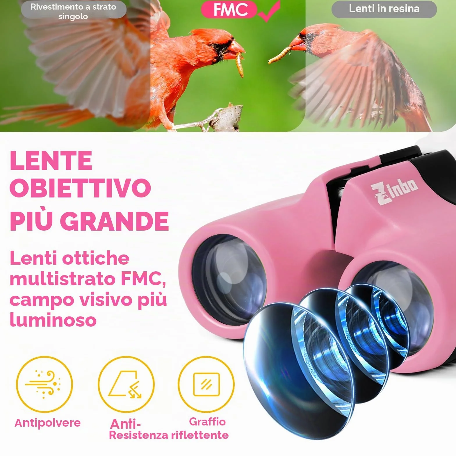 Binocolo Bambini 8x21 Ottica reale ad alta risoluzione, con lente d'ingrandimento e bussola fischietto, binocolo per bambini da 3 a 12 anni, ragazzi e ragazze, escursioni, viaggi