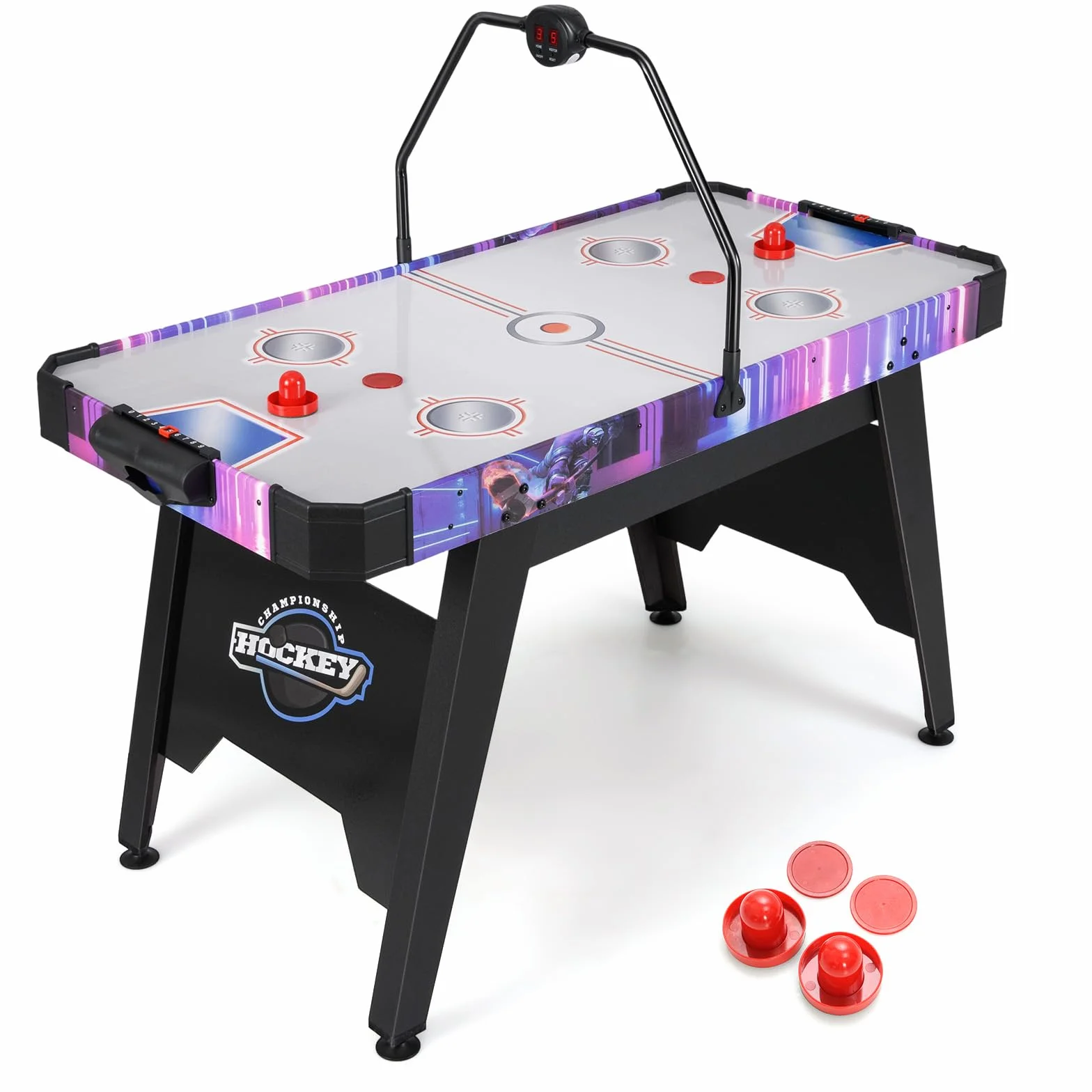 COSTWAY Tavolo Air Hockey, Tavolo da Gioco con Segnapunti Digitale LED 2 Spintori e 2 Dischi, 12V Potente Motore, per Casa Sala Giochi e Ufficio, 144 x 68 x 81 cm