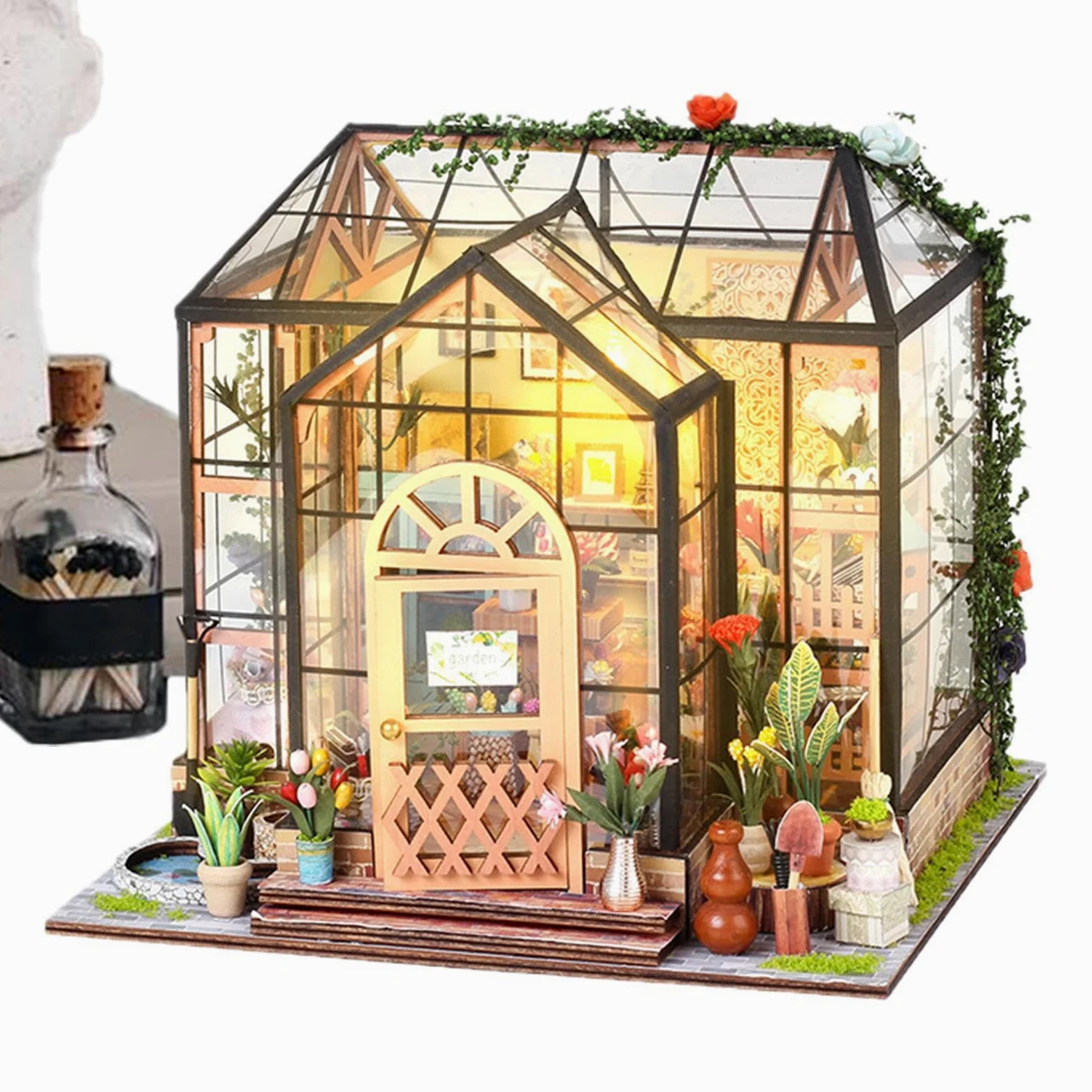 Kit Casa delle Bambole in Miniatura da Costruire Esposizione Decorativa | Kit 3D Serra Domestica per Adulti e Ragazzi, Camera, Stanza, Libreria, Mensola, Scaffale, Natale e Halloween,