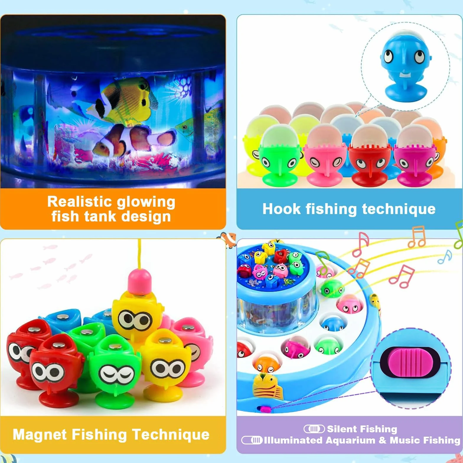 Gioco Pesca Pesci Calamita Magnetico 2 in 1 con 26 Pesciolini e 4 Canna da Pesca Regalo Bambini 2-5 Anni