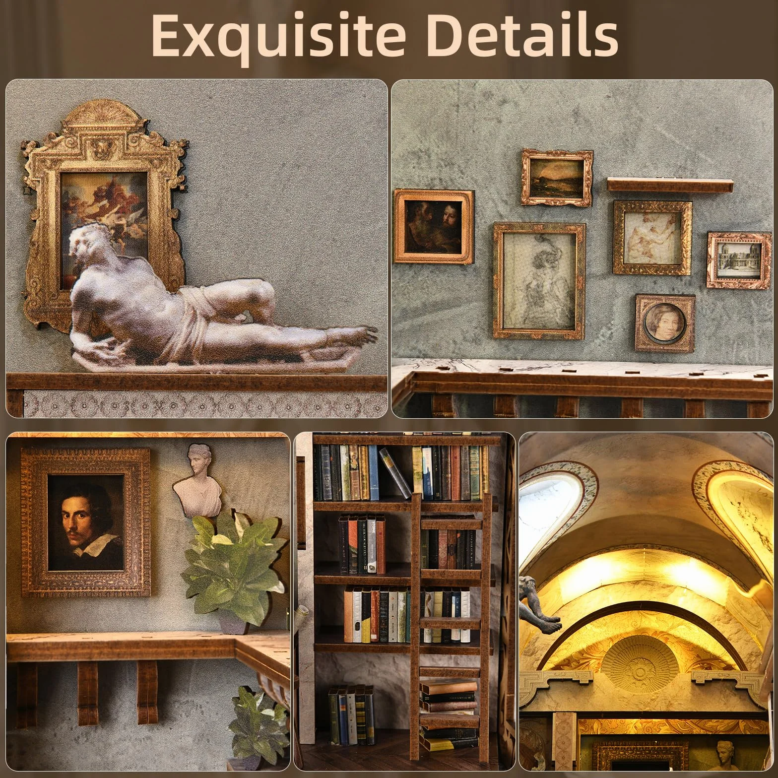 MiniCity Bernini - Kit di sculture a forma di libro, puzzle in legno 3D fai da te | 18 x 10,9 x 23,1 cm; colla e martello inclusi; 436 pezzi; montaggio 6-8 ore; istruzioni illustrate; età 14+