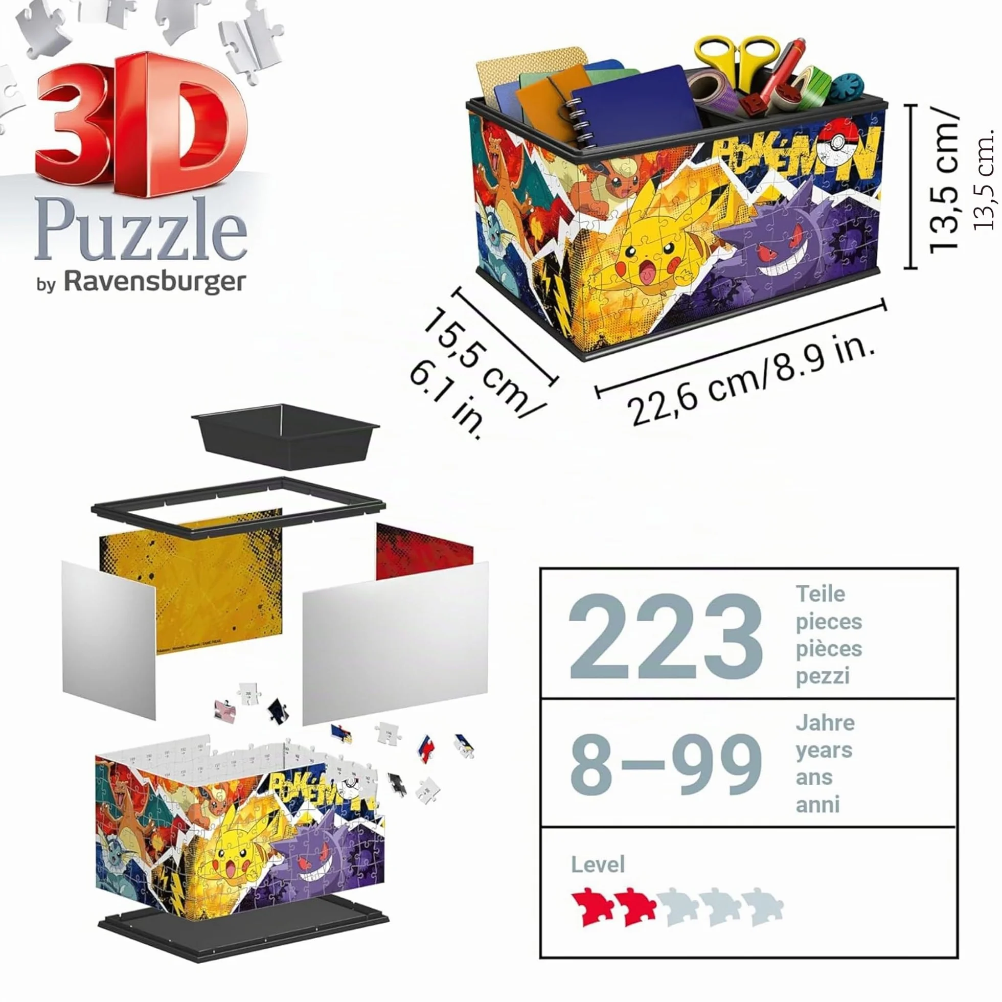 Ravensburger - Puzzle 3d Pokemon Storage Box | Puzzle 3d Bambini A Partire Dagli 8 Anni | Modellismo Da Costruire Bambini Di 216 Pezzi | Regalo Bambino 8 Anni E Più