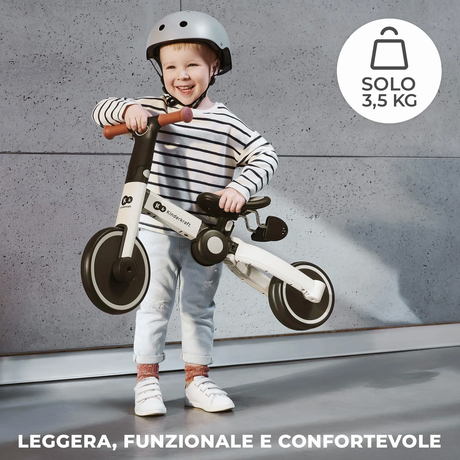 Kinderkraft Triciclo 3in1 4TRIKE, Mini bici, Carrello, Sella regolabile, Pieghevole, da 12 mesi a 5 anni, Giallo+Blu