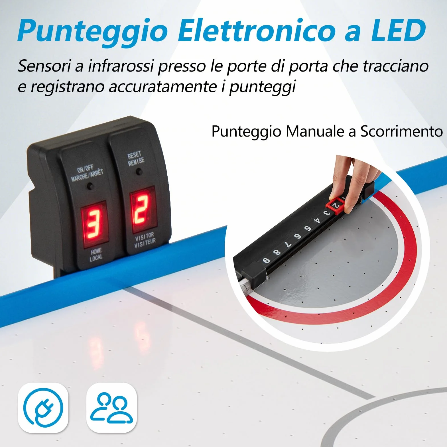 COSTWAY Tavolo da Air Hockey, con Tabellone Segnapunti LED e Motore 12V, Tavolo da Hockey ad Aria con 2 Dischi e 2 Spintori, 122 x 61 x 76 cm