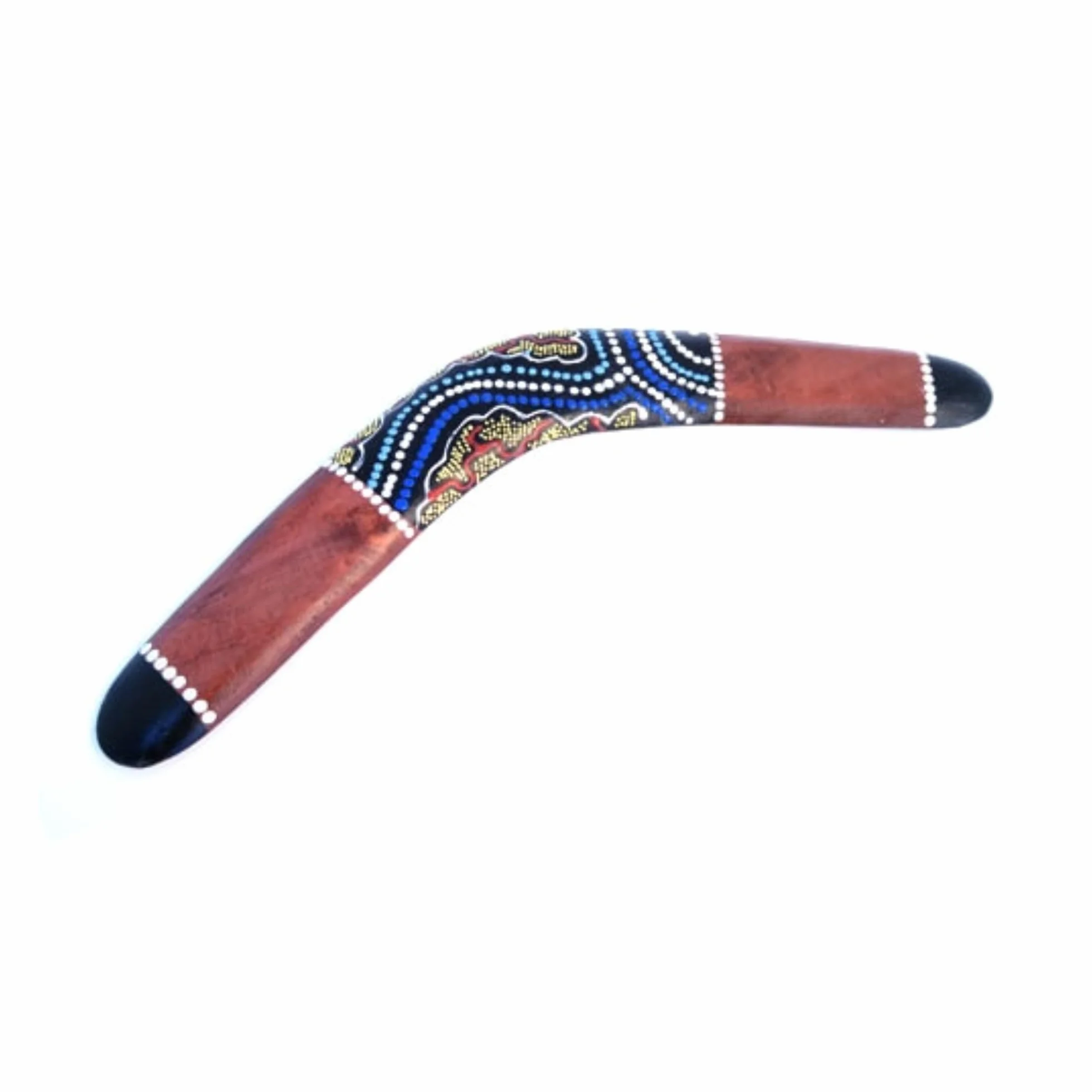 Boomerang decorativo in legno dipinto a pois stile aborigeno - 40 cm