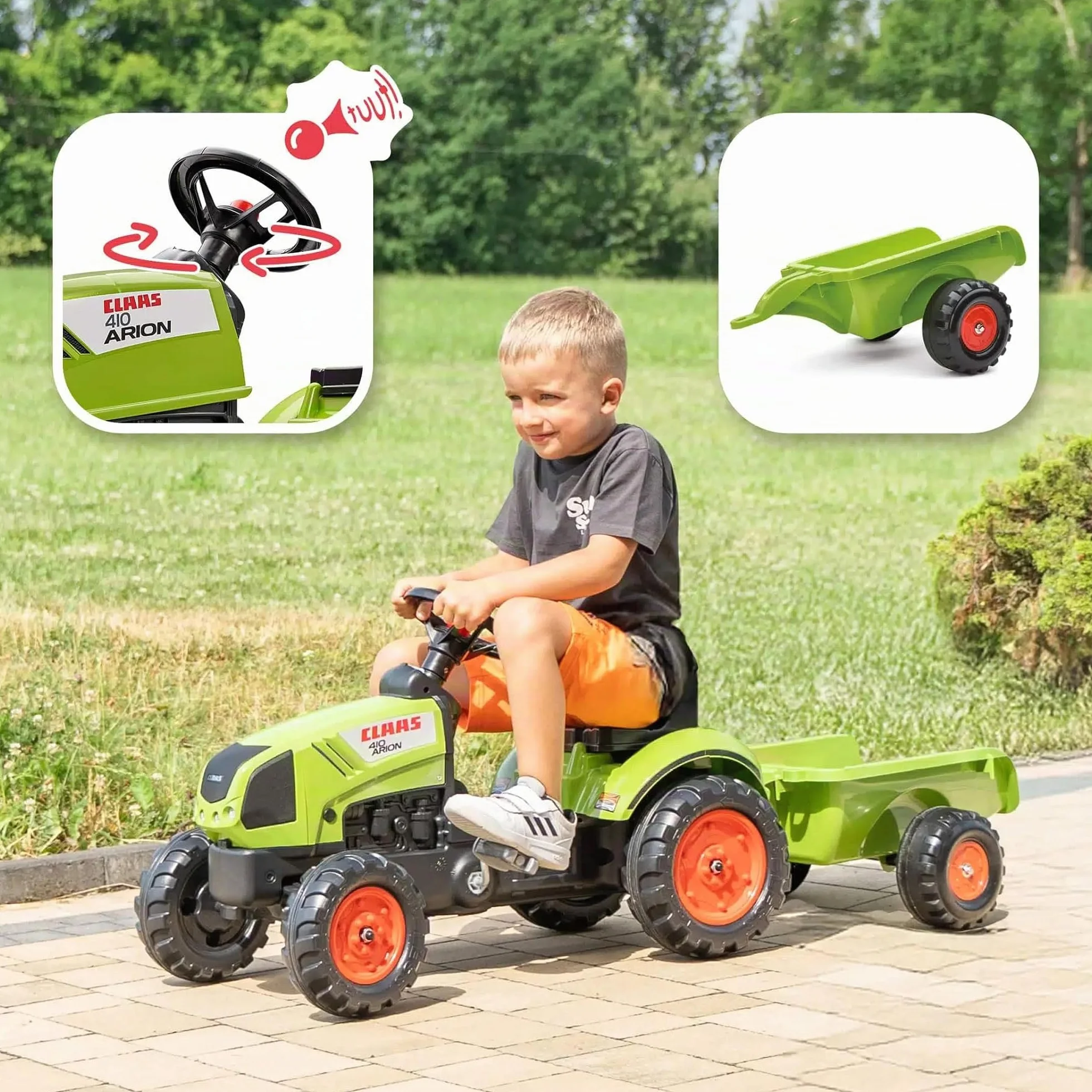 Falk Trattore a Pedali Claas 2040A con Rimorchio da 2 Anni Made in France