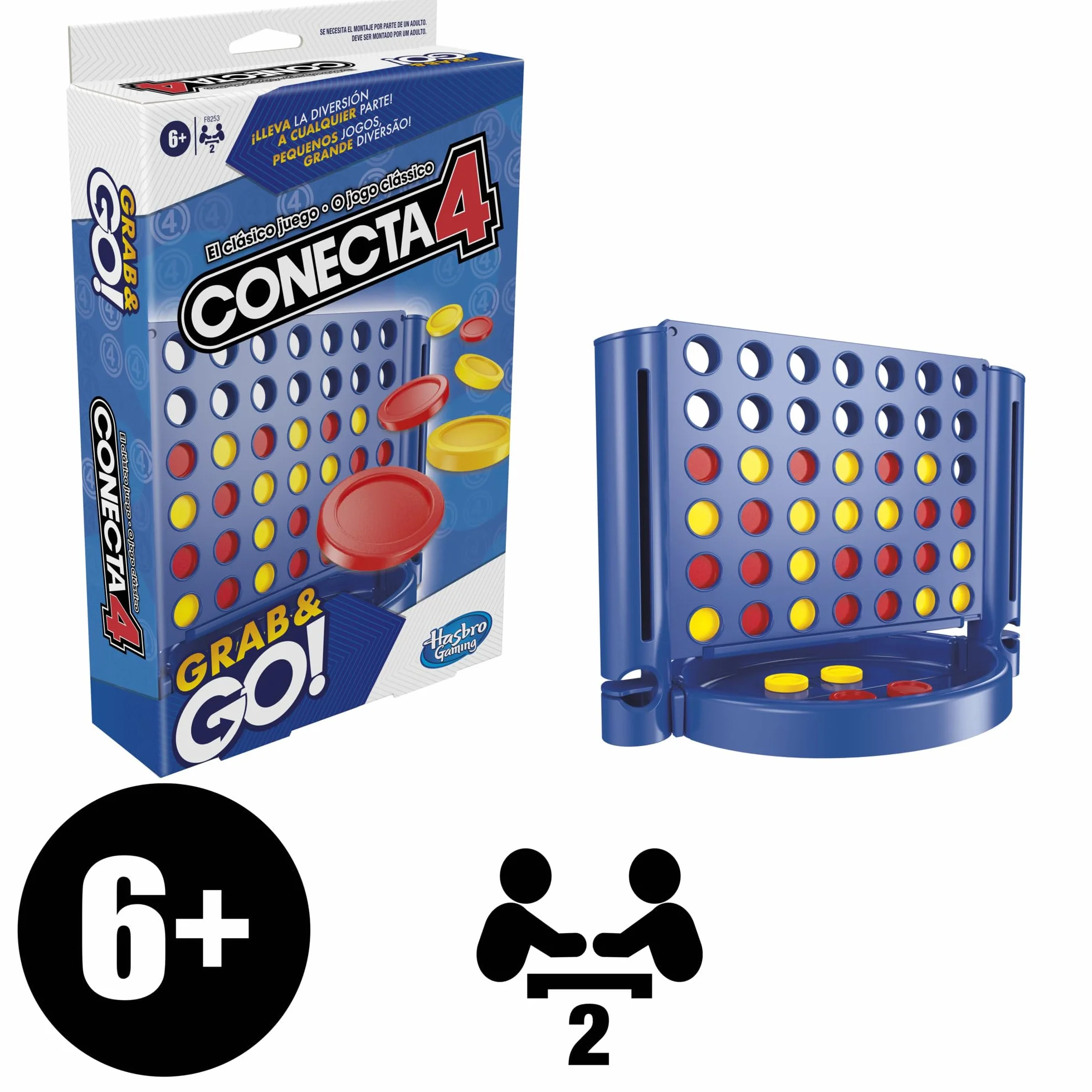 Hasbro Gaming Connetti 4 Grab and Go - Gioco portatile per 2 giocatori - Gioco classico per bambini per viaggi, giochi in famiglia e con gli amici,