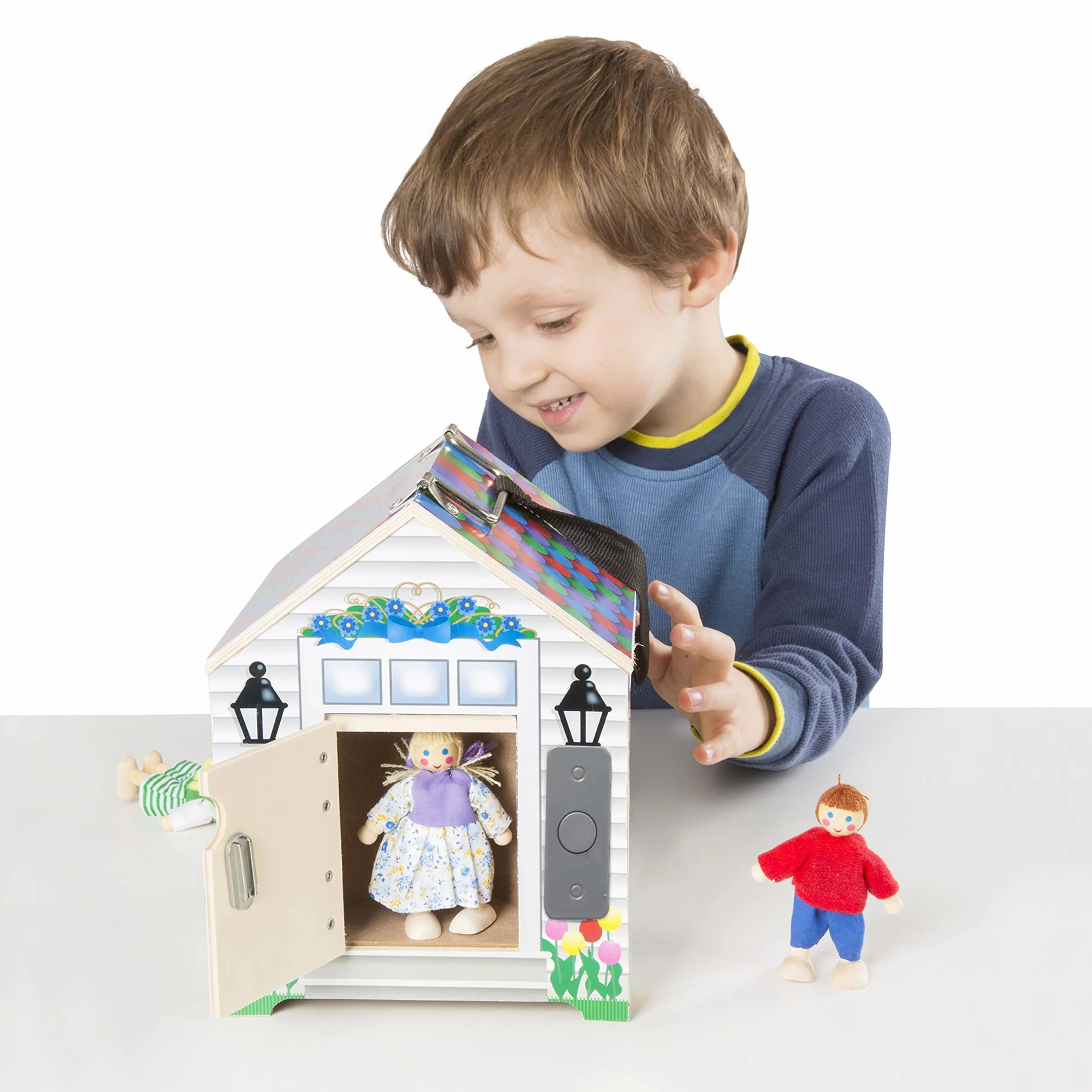 Melissa & Doug Casa delle Bambole Portatile in Legno con Campanelli - da Gioco, Gioco Montessori, in Legno Snodate, Regalo per Bambine e Bambini, 3+ Anni